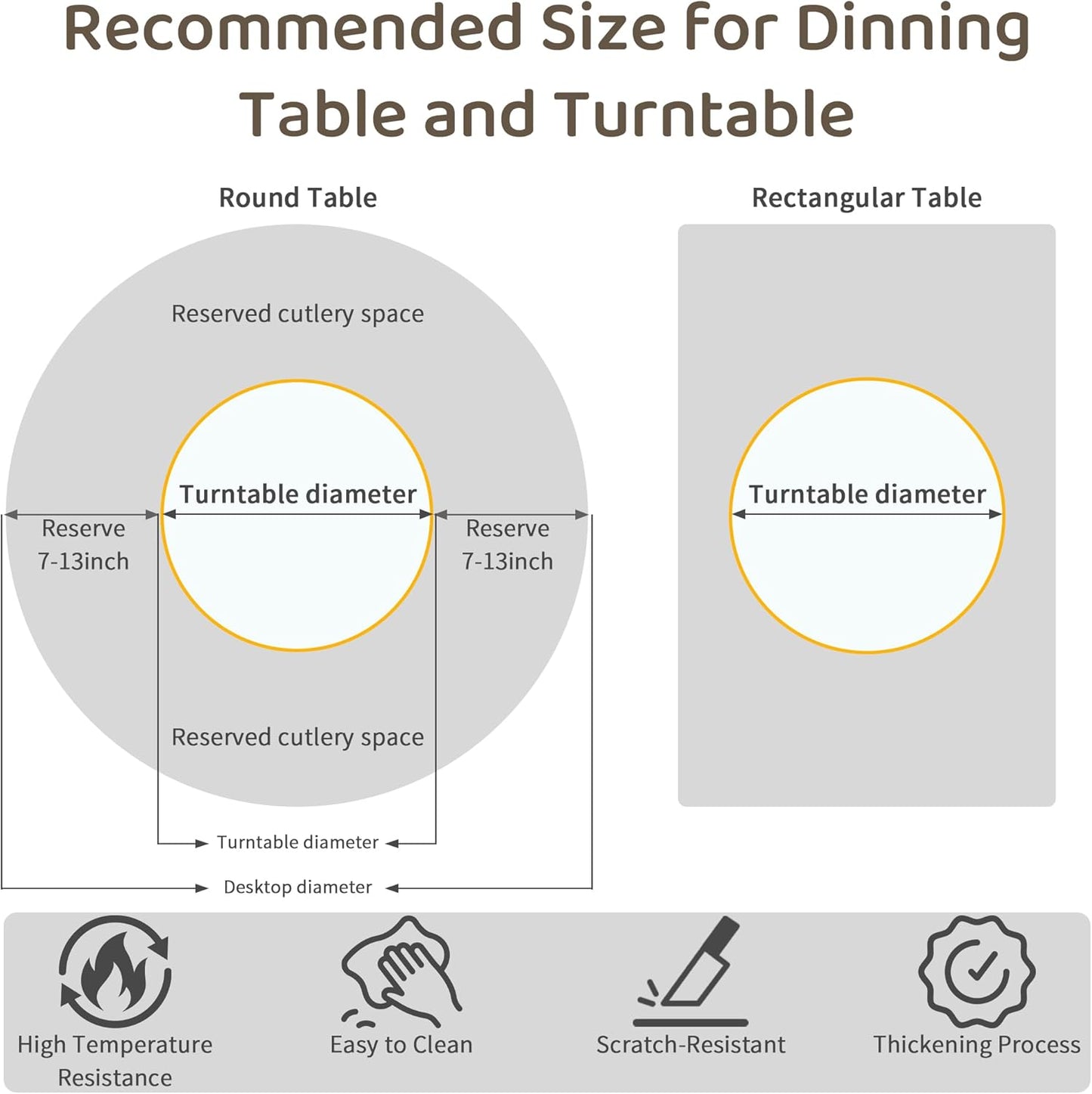 23.6" Lazy Susan for Table Top Sintered Stone Rotating Serving Tray for Dining Table, Kitchen Lazy Susan Organizer Spinning Rotating Food Server Party Centerpieces