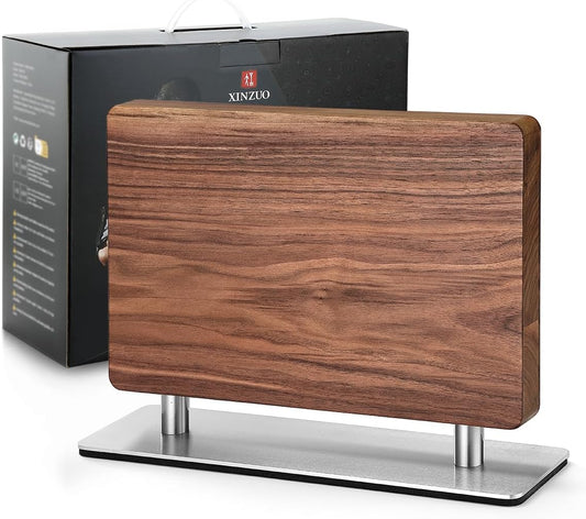 XINZUO Magnetic Knife Block,Natural Walnut Knife Holder Stand for Counter Top,with Strong Magnets,Double Sided Kitchen Knife Storage Rack