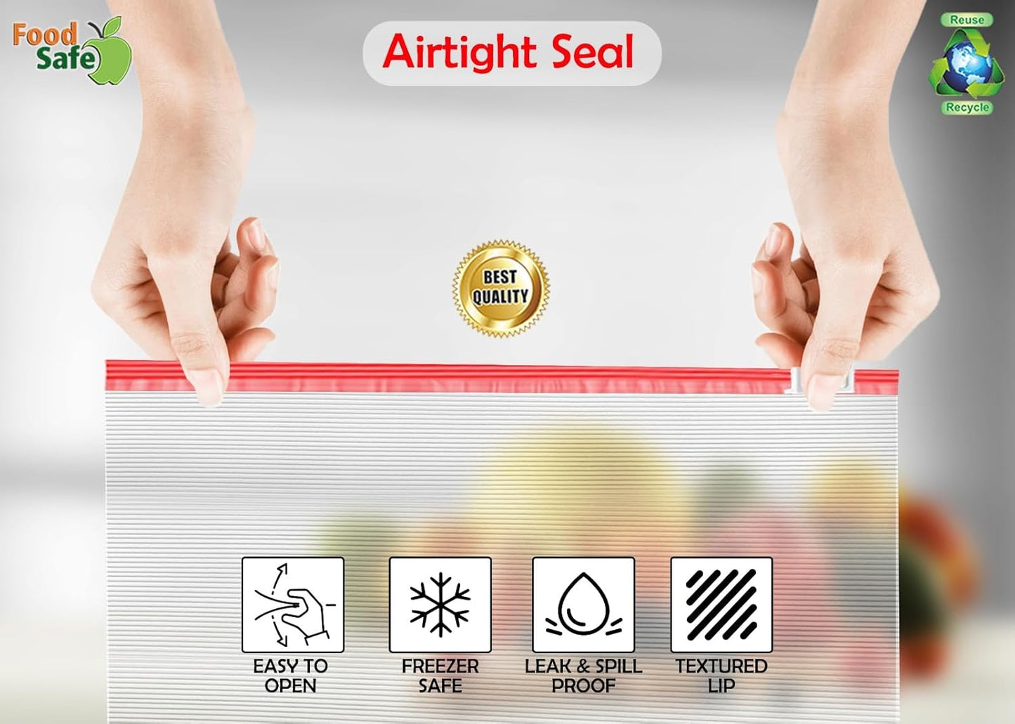 Gallon Ziplock Bags, Gallon Bag and Snack Bags – Durable Slider Storage Bags - (Large 12" x 14") Inches - 60 Count, Non-BPA Plastic – Versatile - Easy to Fill - Stand Up Design