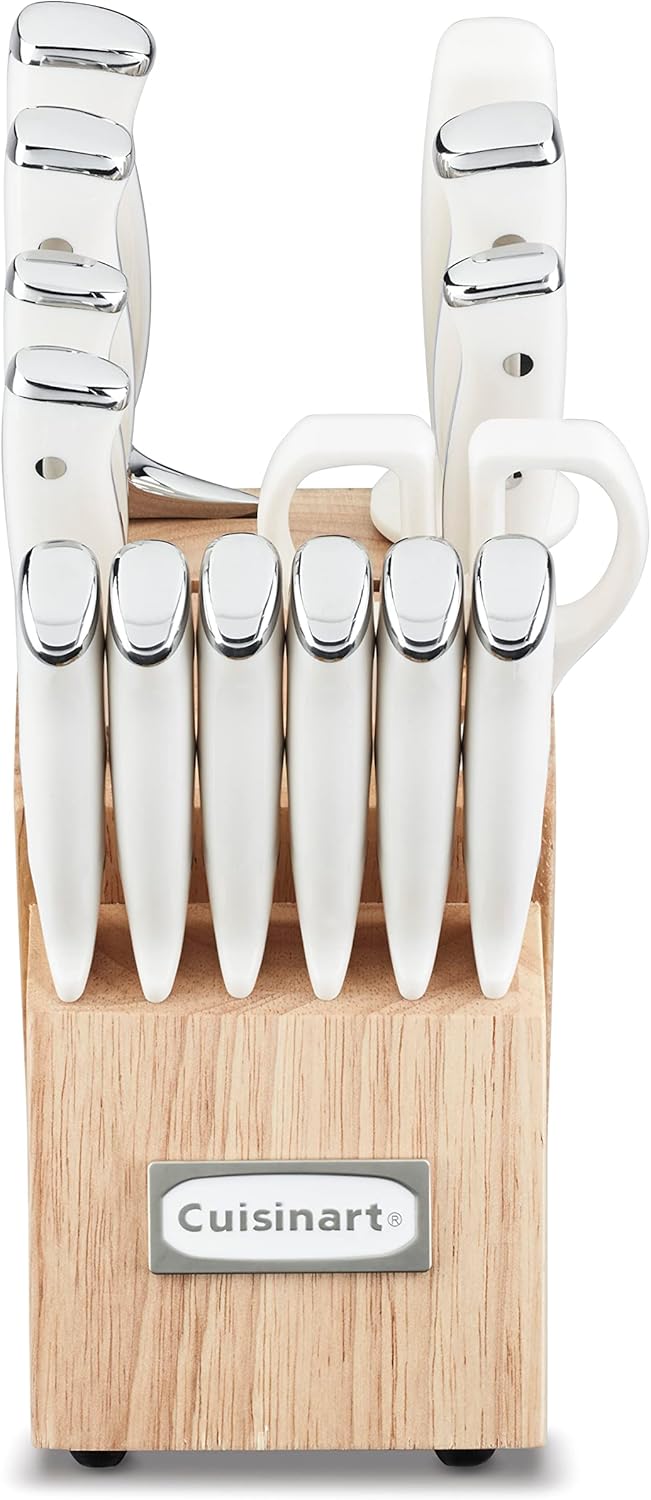 Cuisinart 15-Piece Knife Set with Block, High Carbon Stainless Steel, Forged Triple Rivet, Natural C77CTR-15P