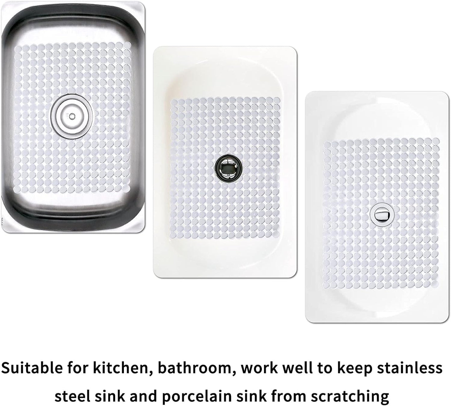 Qulable 2Pack Kitchen Sink Mat for Stainless Steel/Ceramic Sinks, PVC Eco-friendly Protectors for Bottom of Kitchen Sink, Adjustable, Fast Draining, Dots Design, 11.8x15.7 (Clear)