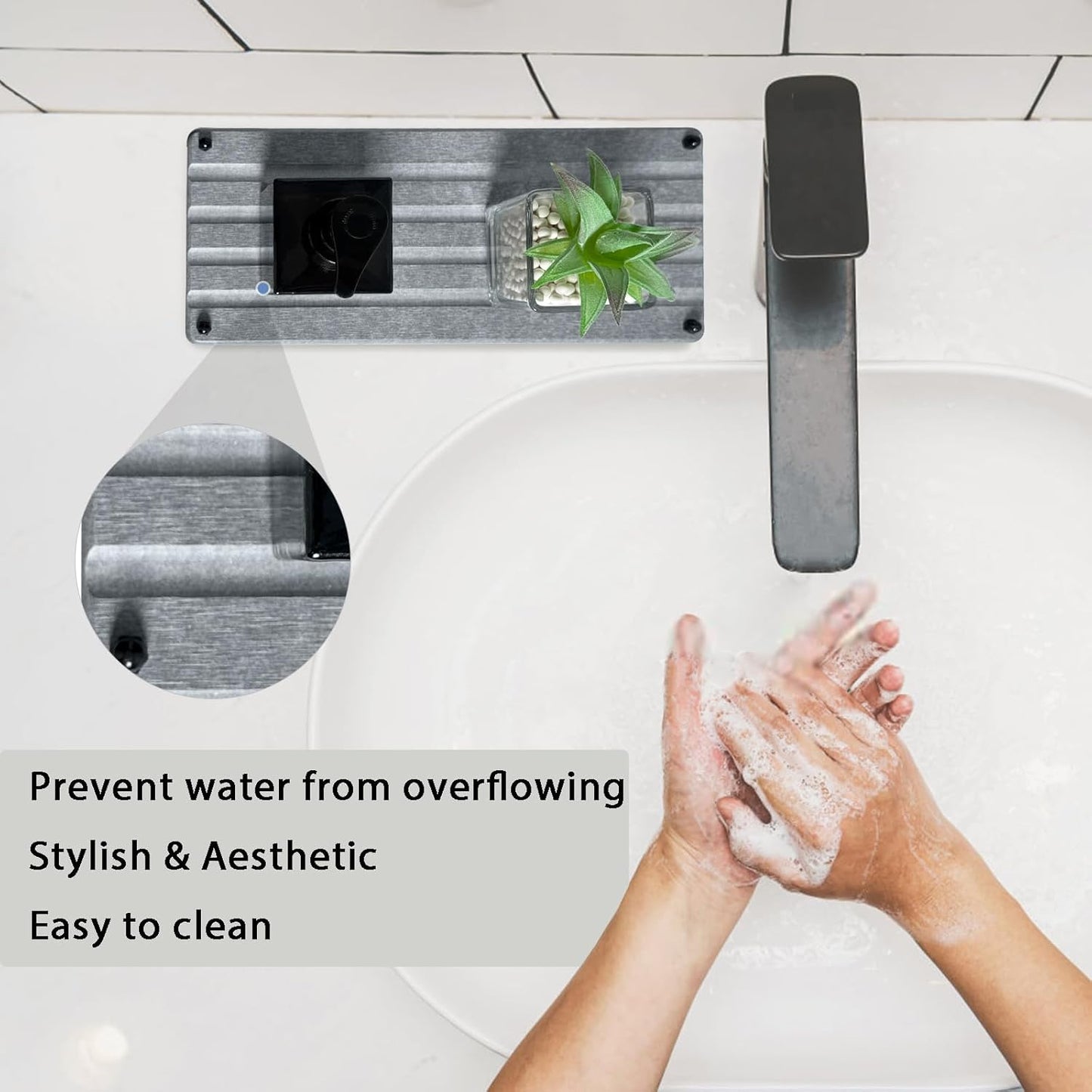 2 PCS Water Absorbing Stone Trays for Bathroom Counter, Fast-Drying Faucet Mat for Kitchen Sink, Diatomite Sink Caddy, Hand Soap Holder with Anti-Skid Feet(11" x 4.7" Gray)