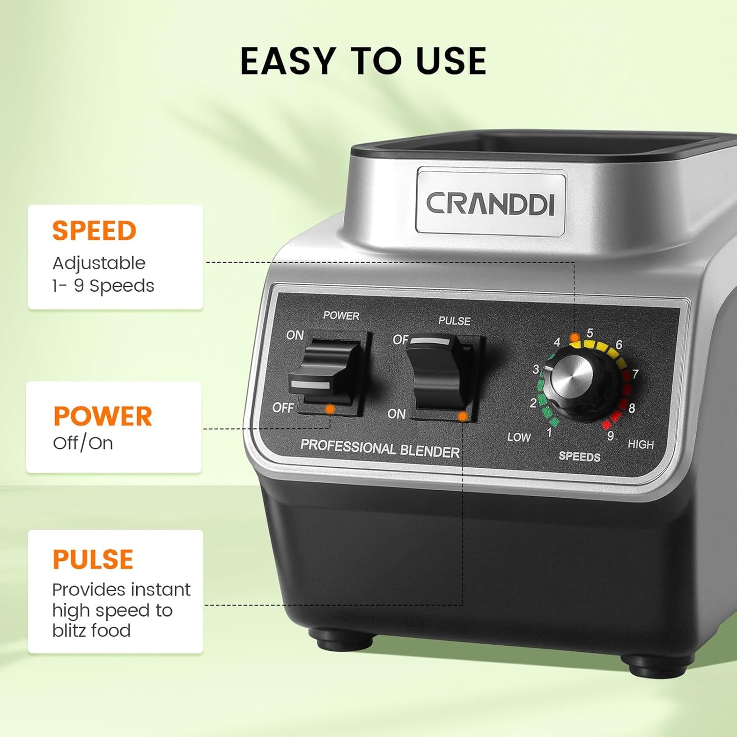 CRANDDI Professional Commercial Blender for Kitchen with Max 1500W High Power, 80oz Large Capacity Blender with Tamper for Crushing Ice, Chopping, Grinding, Making Smoothies, K96 Black