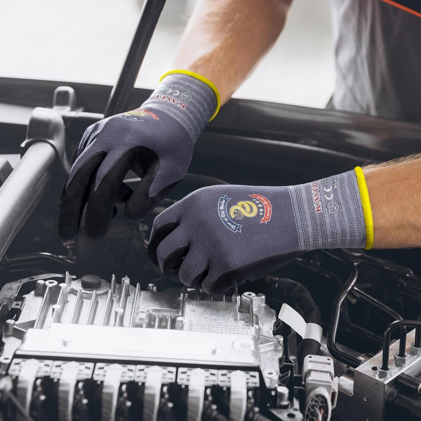 KAYGO Safety Work Gloves MicroFoam Nitrile Coated, 3 Pairs KG18NB,Seamless Knit Nylon Glove for Men and Women, Ideal for Automotive,Warehouse,Construction (L,Gray)