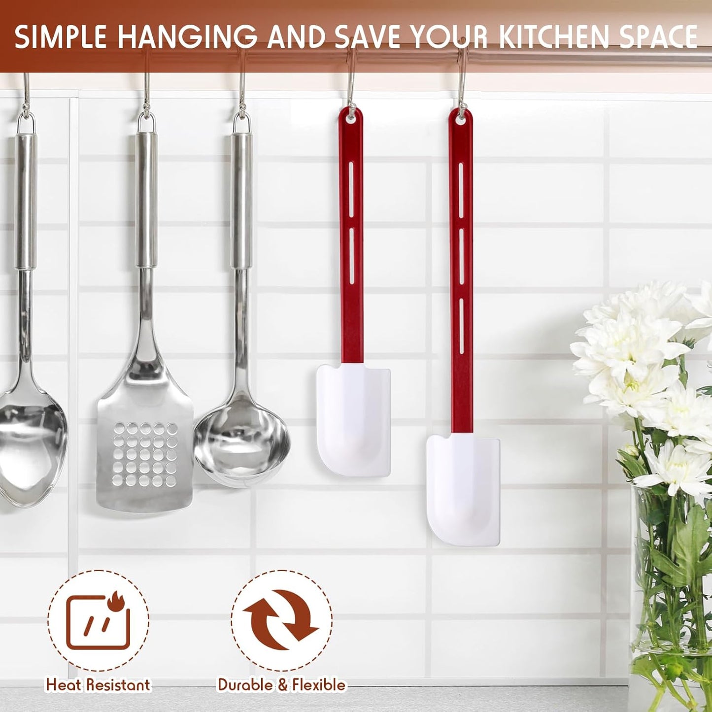 Norme 4 Pcs High Temp Silicone Spatulas Heat Resistant Rubber Spatula Commercial Silicone Scraper with Handle for Kitchen Cook Baking Mixing Utensil, Dishwasher Safe (14 Inch,16.5 Inch)