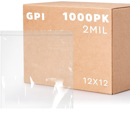 GPI - 12" x 12", Case of 1000, Clear Plastic Reclosable Zip bags, Large, Bulk 2 mil Thick Strong & Durable Poly Baggies With Resealable Zip Top Lock For Travel, Storage, Packaging & Shipping.
