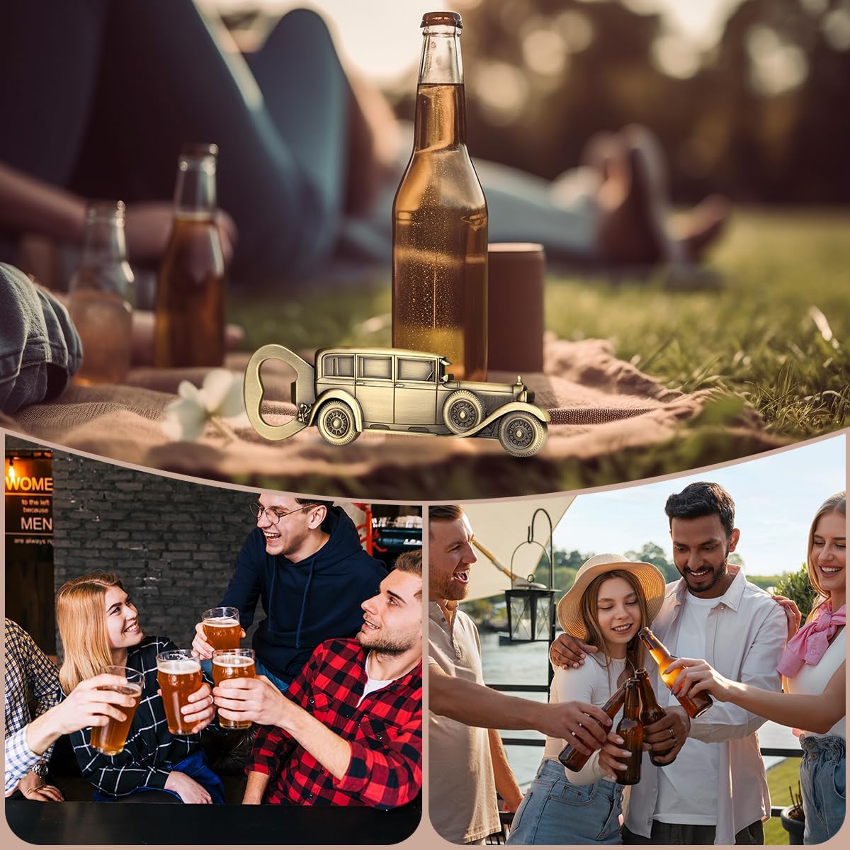 LKKCHER Car Bottle Opener, Classic Car Gifts for Men Him, Birthday Fathers Day Christmas Gifts for Men Dad Grandpa, Vintage Beer Accessories, Bronze with Gift Bag