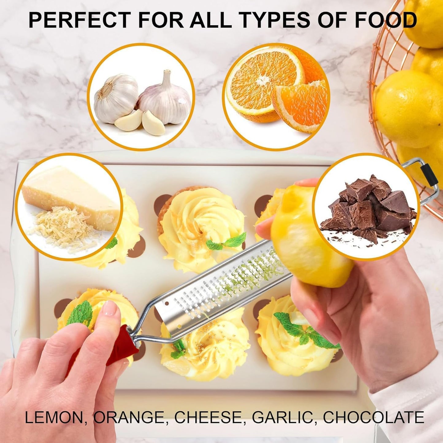 DESIGNED BY CHEFS ~ Premium Lemon Zester Grater With Perfectly Angled Teeth ~ Ideal for Citrus, Parmesan Cheese, Garlic, Vegetables and Fruits