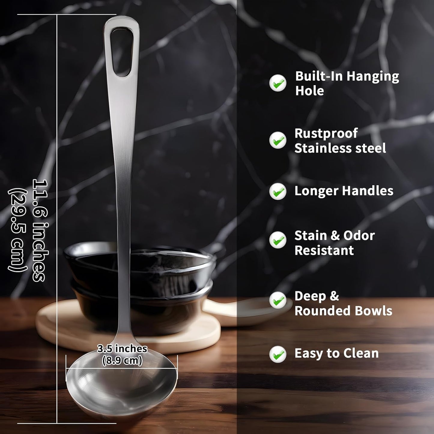 Stainless Steel Soup Ladle Spoon with Comfortable Grip - Cooking and Serving Spoon for Soup, Chili, Gravy, Salad Dressing- Great Cooking Spoon for Kitchen [Rustproof, Heat Resistance, Durable]
