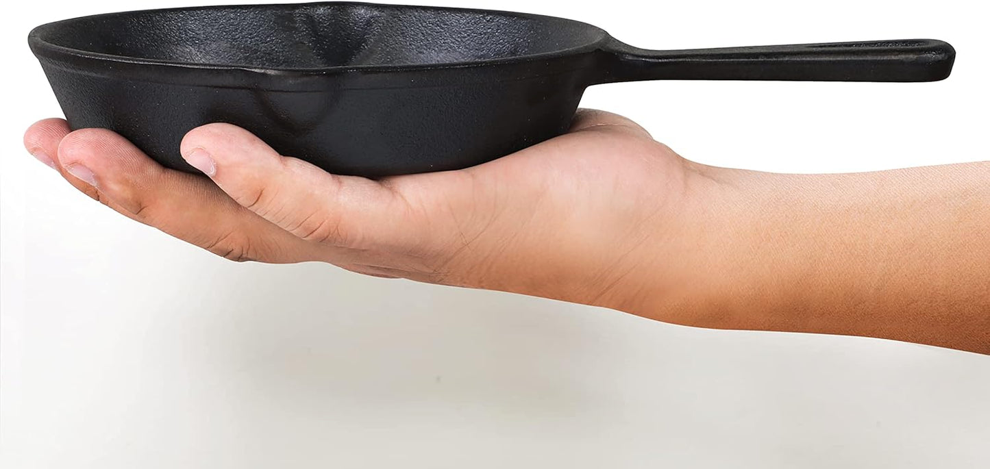 Utopia Kitchen Cast Iron Frying Pan 6.5 Inch, Cast Iron Chefs Pan, Pre Seasoned Skillet, Safe Grill Cookware for Indoor & Outdoor Use, Black