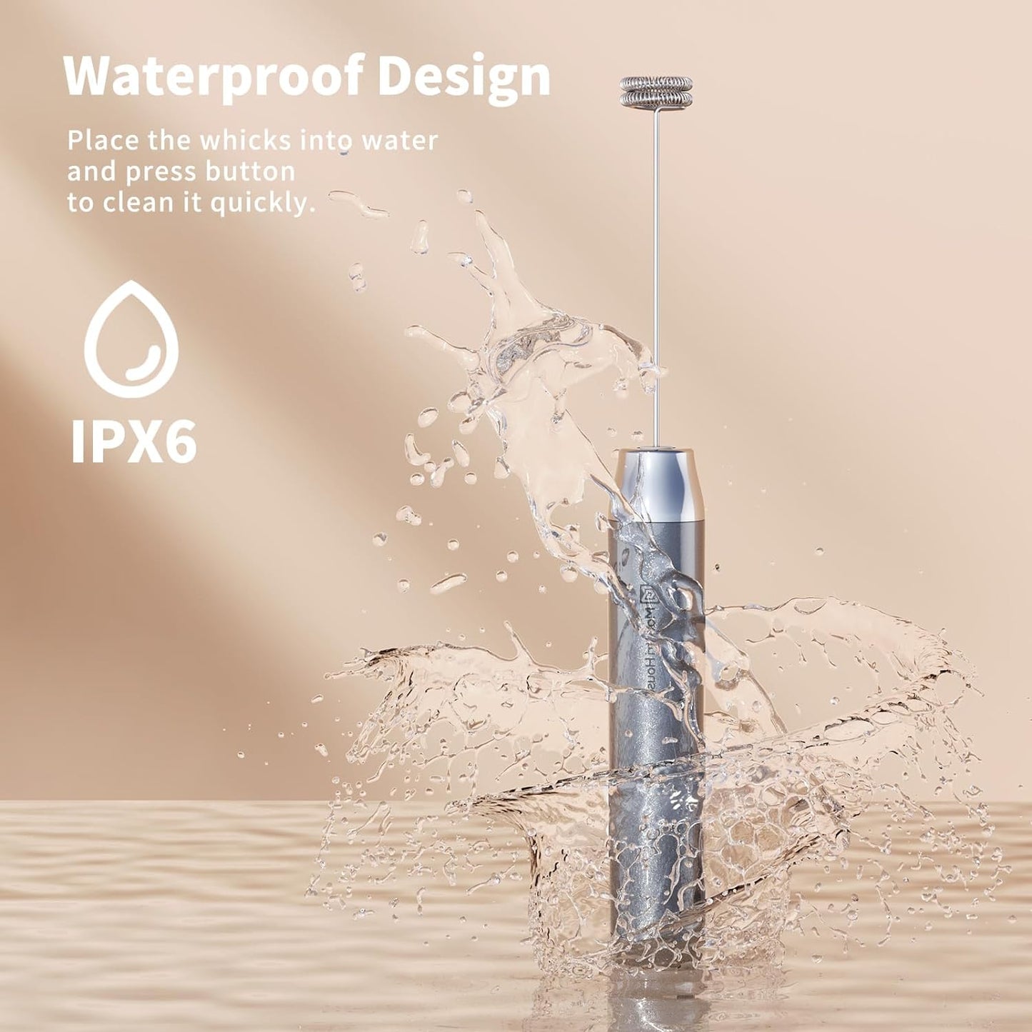 Maestri House Rechargeable Milk Frother with Stand, LunaFro Handheld Electric Foam Maker Waterproof Detachable Stainless Steel Whisk Drink Mixer Foamer for Lattes, Cappuccino