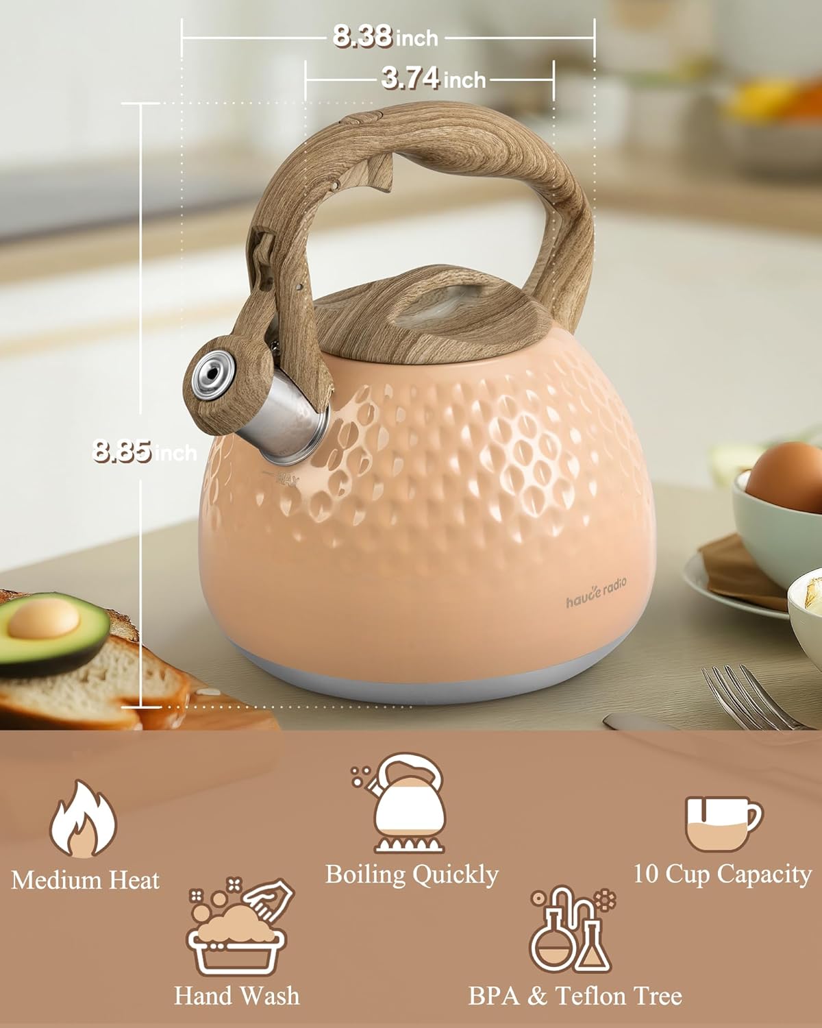 Tea Kettle,2.5 Quart Stovetop Tea Kettles Loud Whistle,Food Grade Stainless Steel Water kettles for Stove Top with Anti-hot Ergonomic Handle,Suitable for All Heat Sources