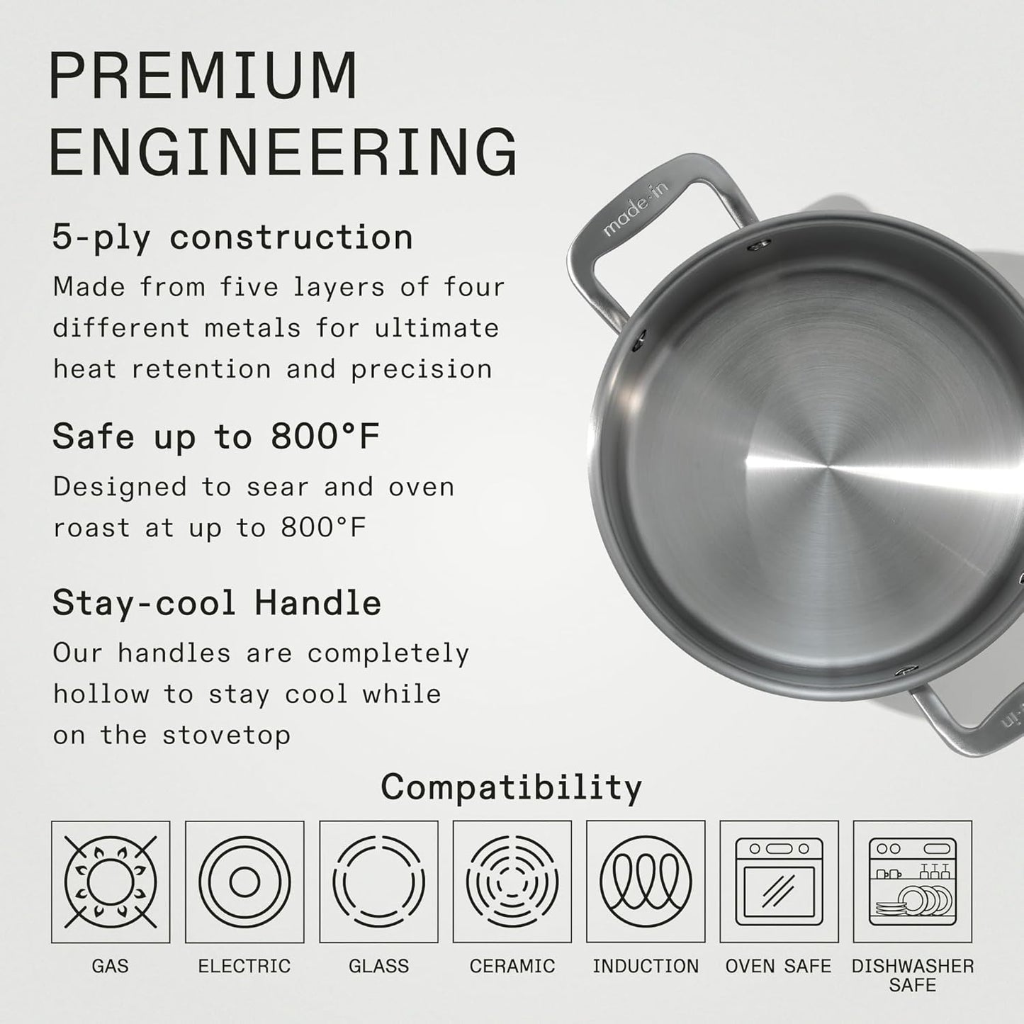 Made In Cookware - 6 Quart Stainless Steel Stock Pot With Lid - 5 Ply Stainless Clad - Professional Cookware - Crafted in Italy - Induction Compatible