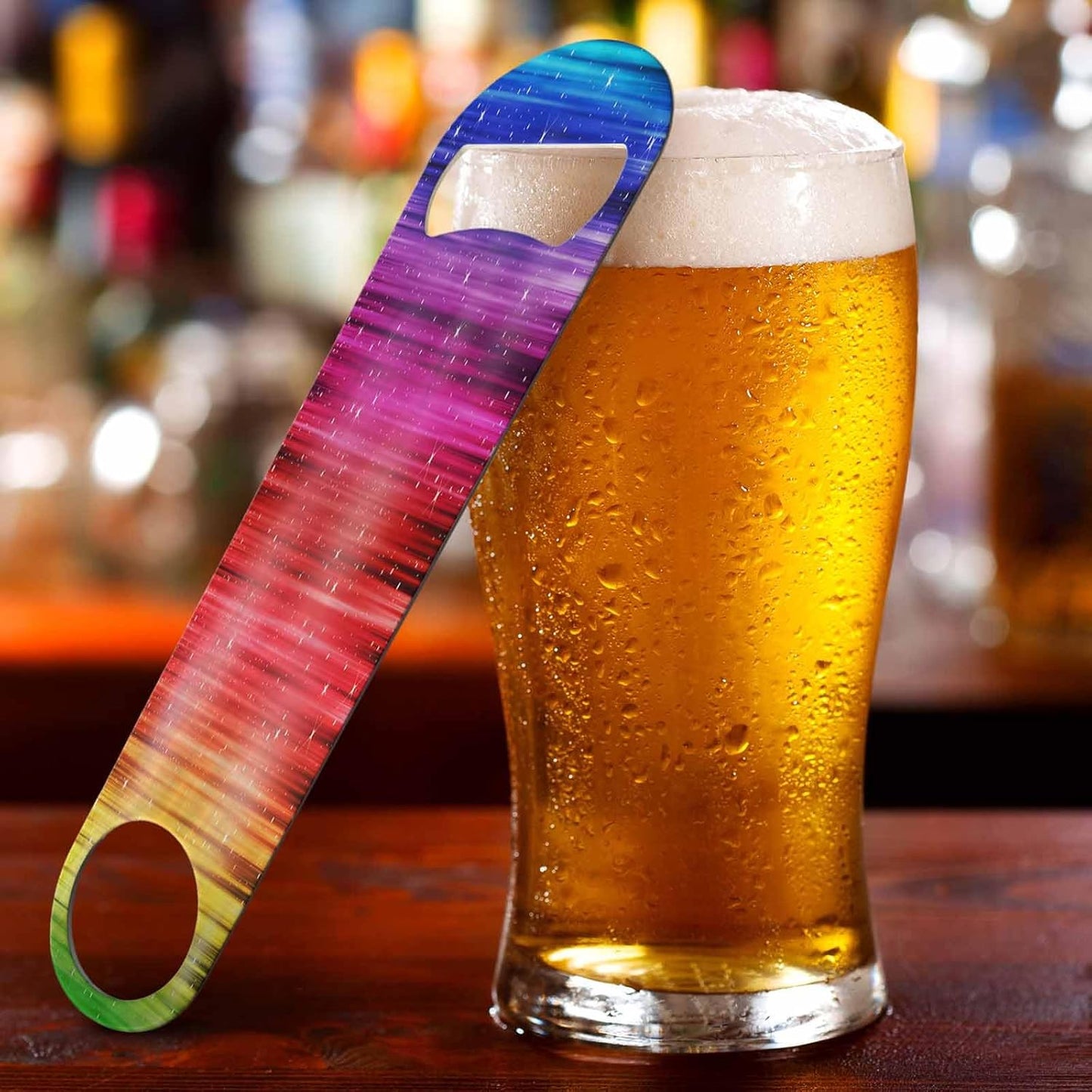 Colorful Stripes Stainless Steel Bottle Opener Rainbow and Shining Stars Red Yellow Blue Green Purple Flat Beer Bottle Opener Keychain for Home Kitchen Bar Restaurant Party Birthday Gift