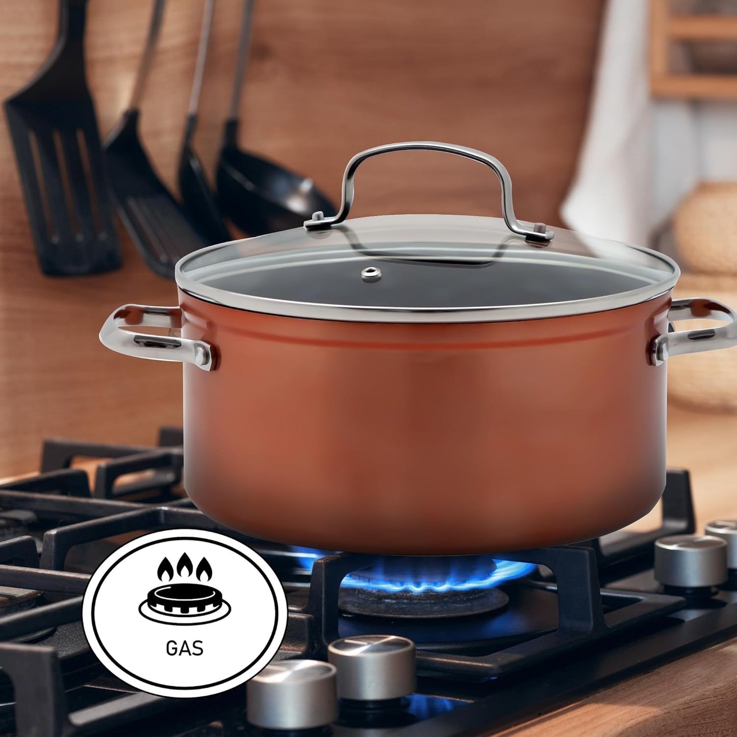 Nuwave 12pc Healthy Pots and Pan Set Non-Stick, Forged Lightweight Cookware Set, G10 Duralon Ceramic Coating, Vented Tempered Glass Lids, Induction-Ready & Works on All Cooktops, PFAS Free