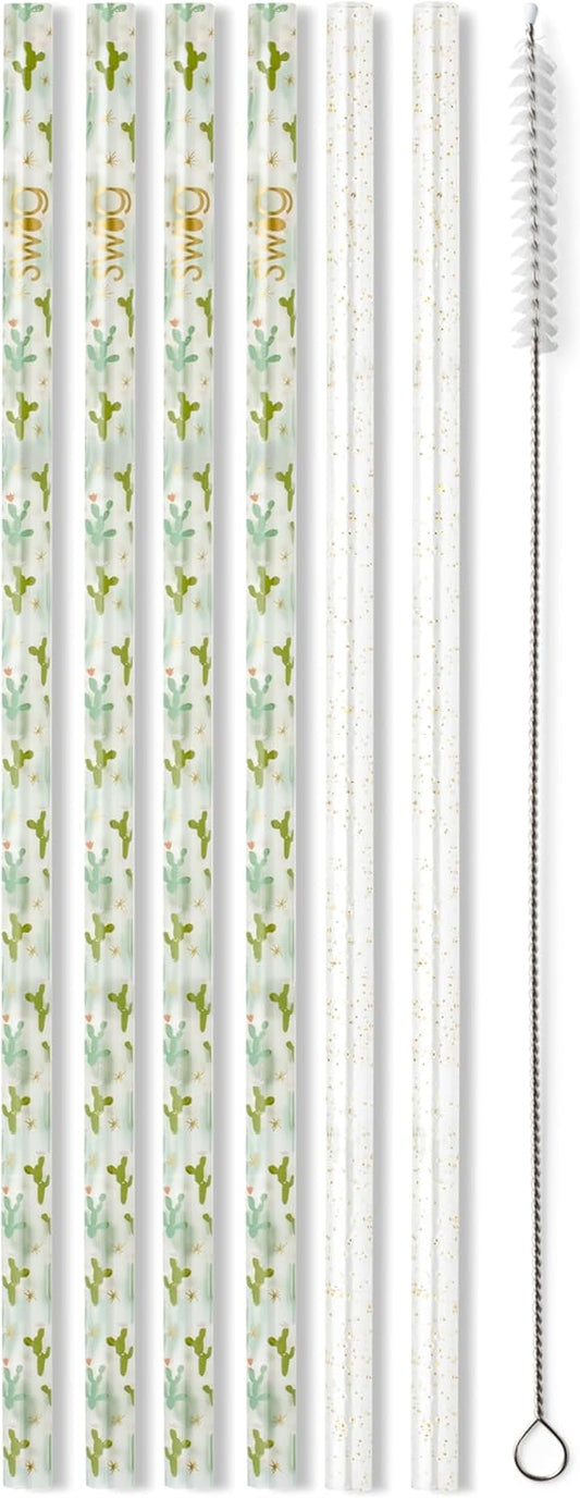 Swig Life Reusable Straws Desert Child + Gold Glitter Tall Straw Set & Cleaning Brush, Each Straw is 10.25 inch Long (Fits Swig Life 20oz Tumblers, 22oz, and 32oz Tumblers)