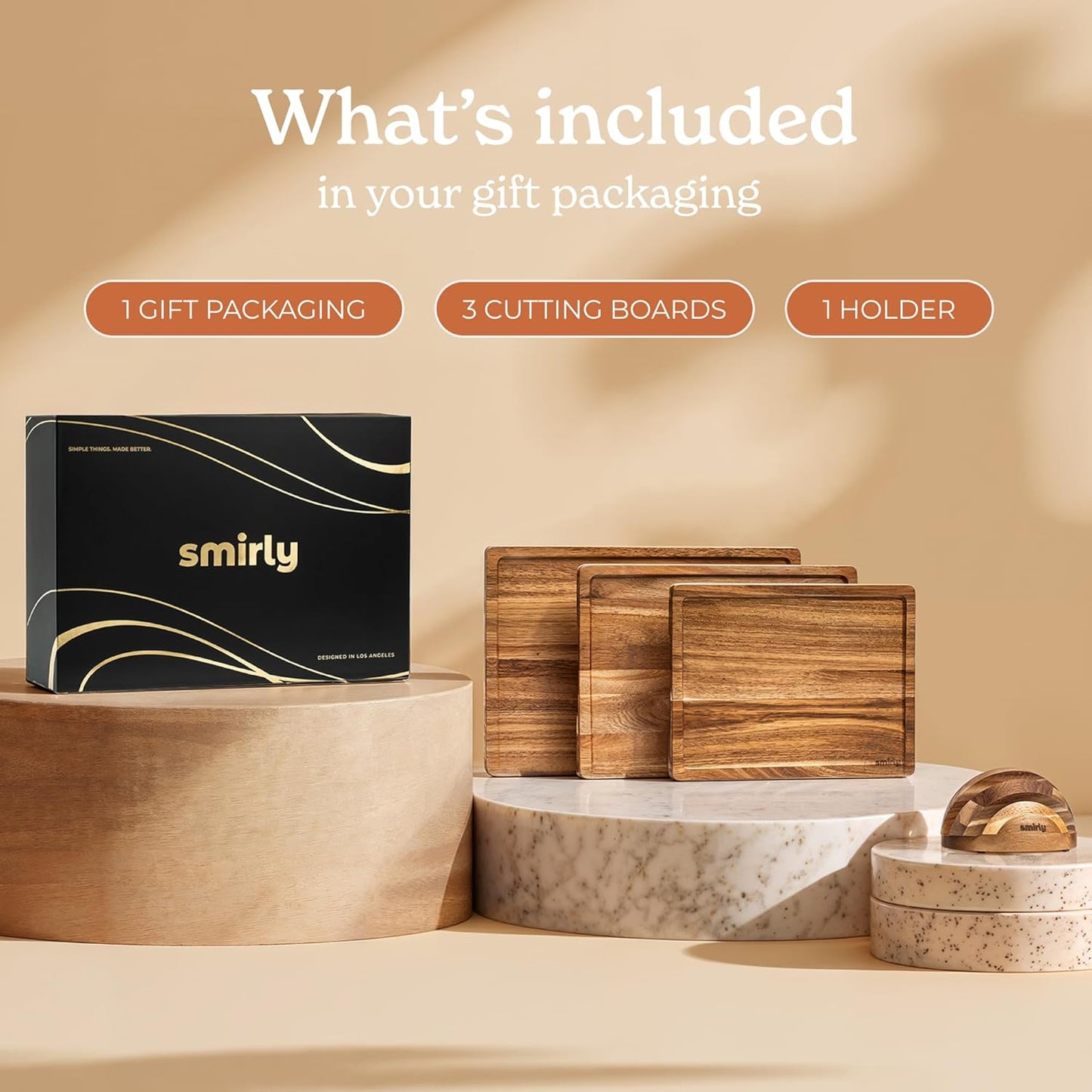 SMIRLY Wood Cutting Boards For Kitchen Meal Prep & Serving, Bamboo Cutting Board Set, Charcuterie Chopping Boards and Wooden Cutting Boards for Kitchen