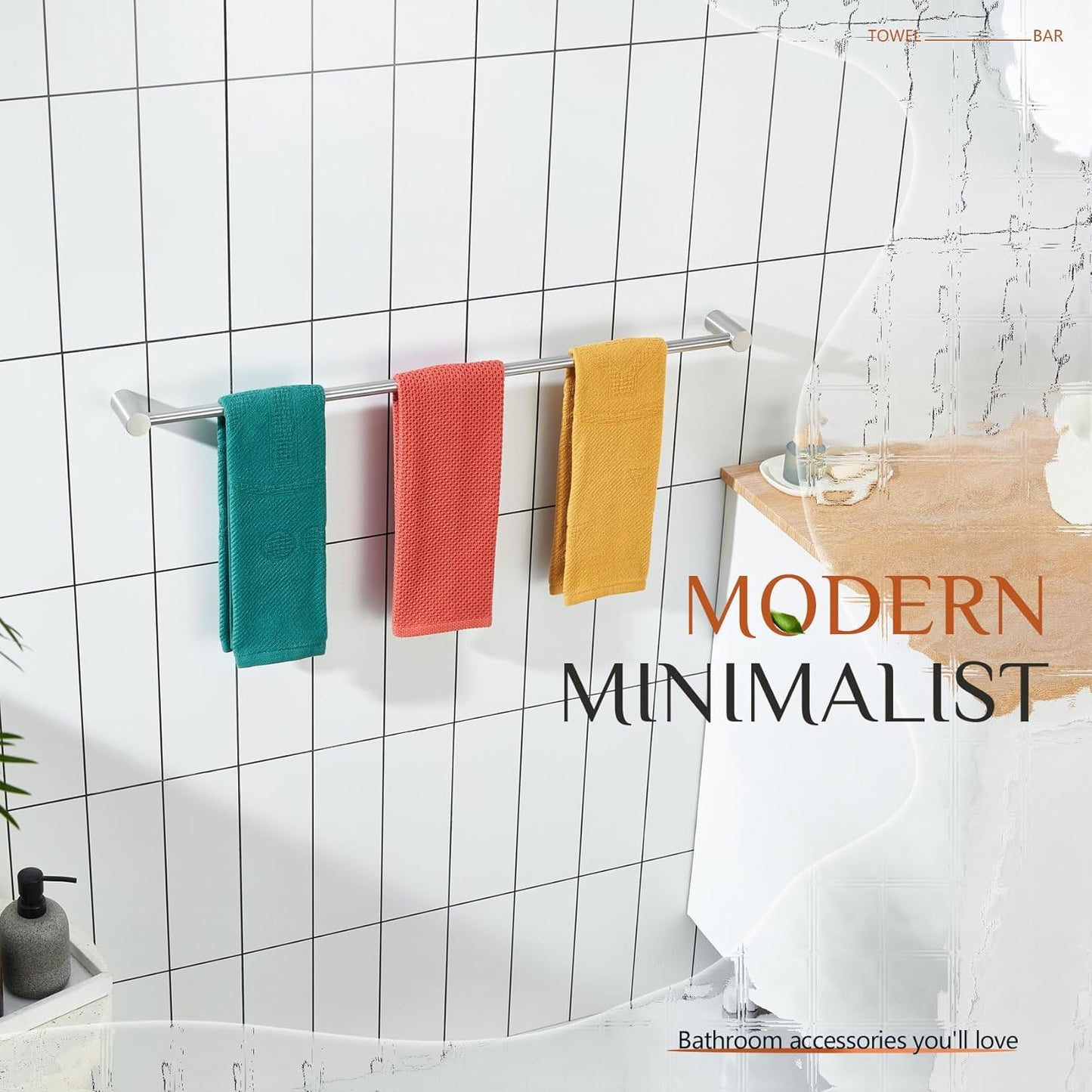 KOKOSIRI Towel Holder Brushed Nickel 36-Inch Towel Rack for Bathroom Wall Mount Single Bar Stainless Steel Bathroom Hardware Accessories, B4007BR-L36