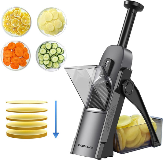 SupMaKin Safe Mandoline Slicer for Kitchen, Potato Slicer for Chips, Vegetable & Food Cutter,Thickness Adjustable 0.1-8 mm, Kitchen Faster Slice Artifact (Only Slicer)