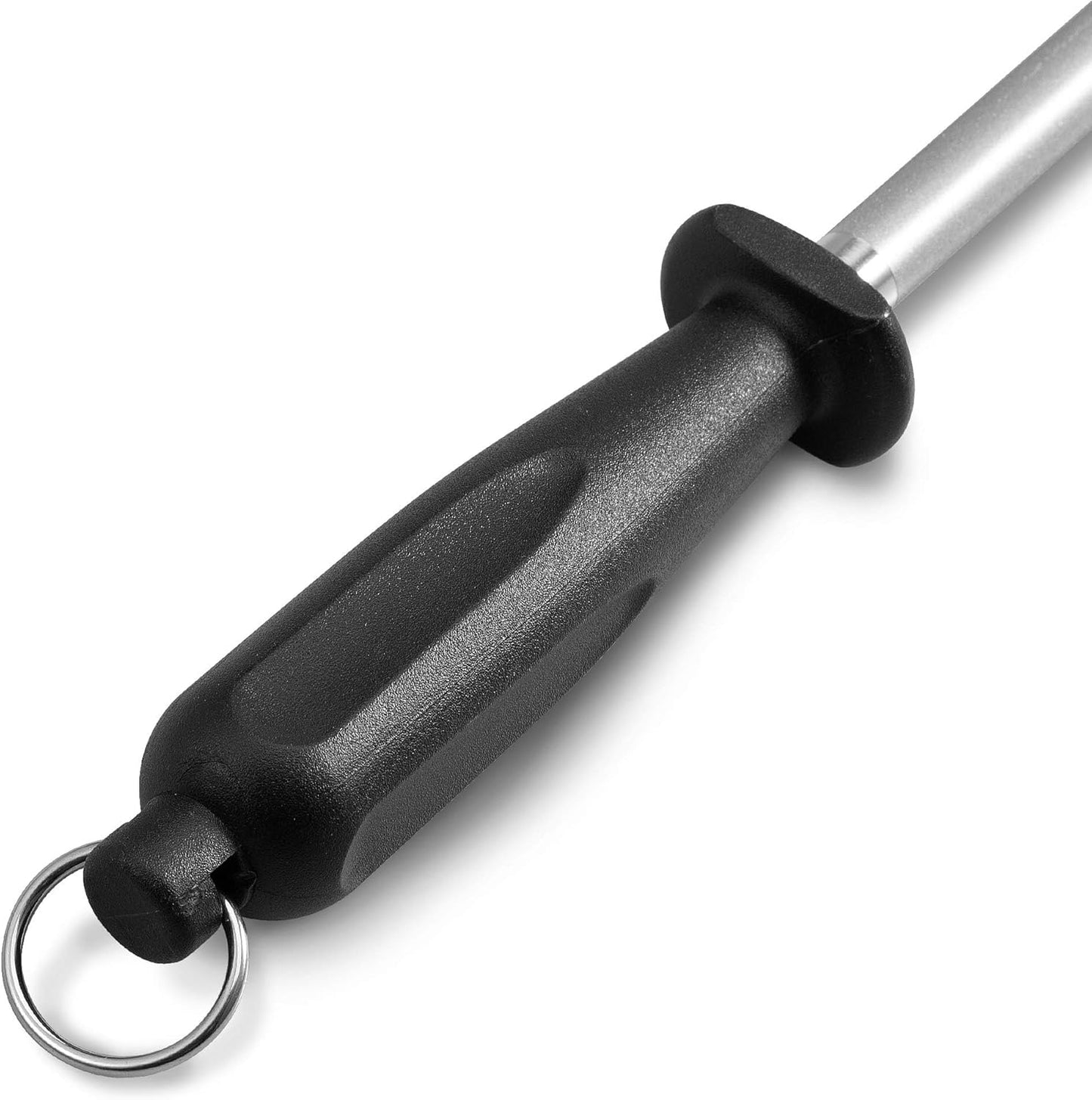 Premium Diamond Finished Black Carbon Steel Knife Sharpening Rod, 12 Inch