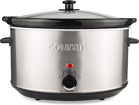 Courant Oval Slow Cooker Crock, with Easy Options 8.5 Quart Dishwasher Safe Pot, Stainless Steel