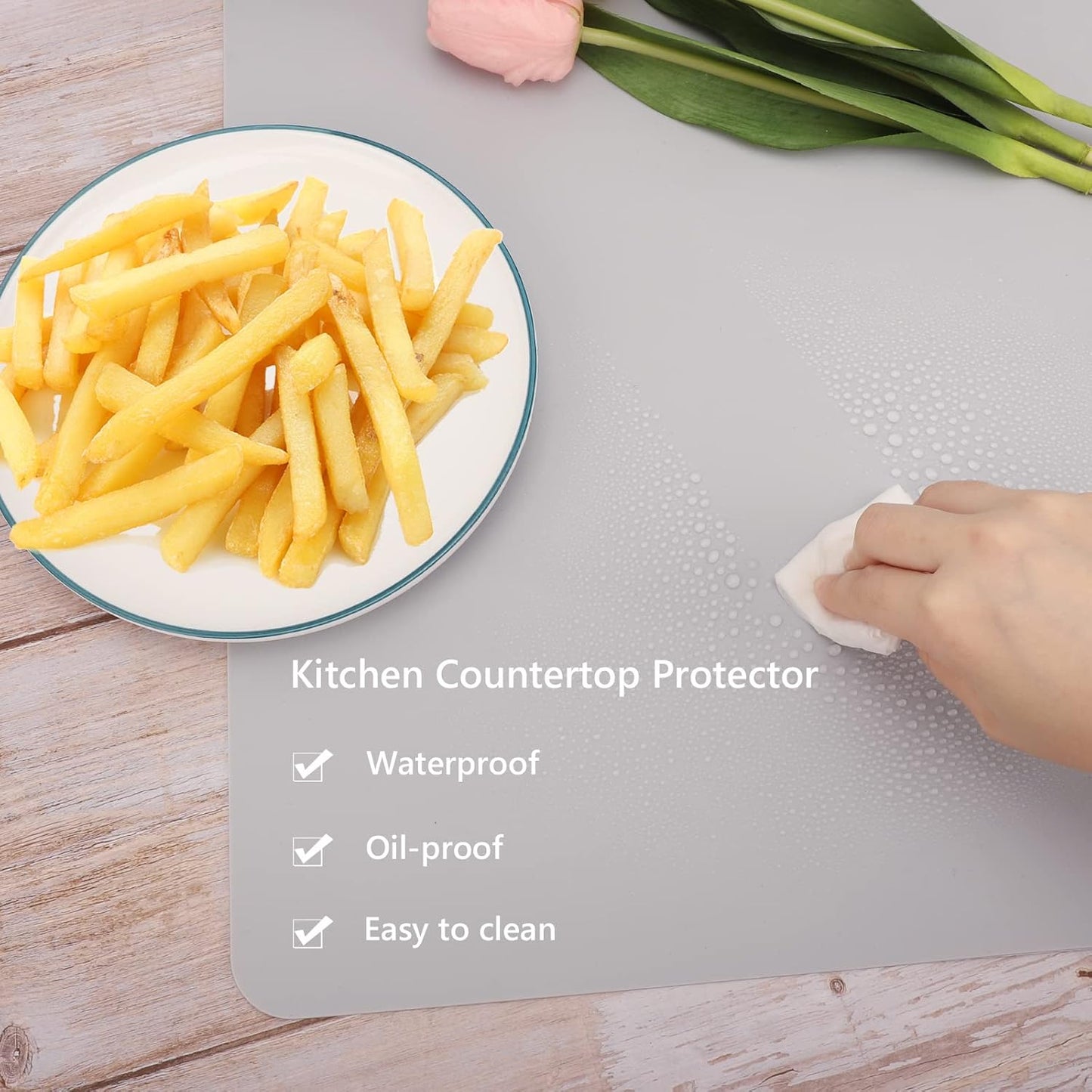 Gartful 2 Pack Silicone Mats for Countertop - 0.05" Thicker, 32" by 24" Extra Large Counter Table Protector, Heat Resistant, Work Desk Pad, Placemat, Multipurpose, Pastry Mat, Light Gray