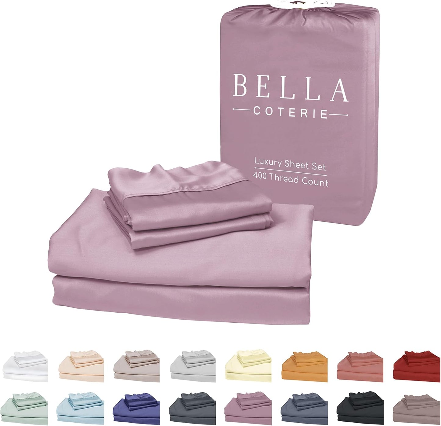 Bella Coterie Luxury Bamboo Viscose King Size Sheet Set | 100% Organically Grown | Ultra Soft | Cooling for Hot Sleepers | 18" Deep Pocket [Lilac]