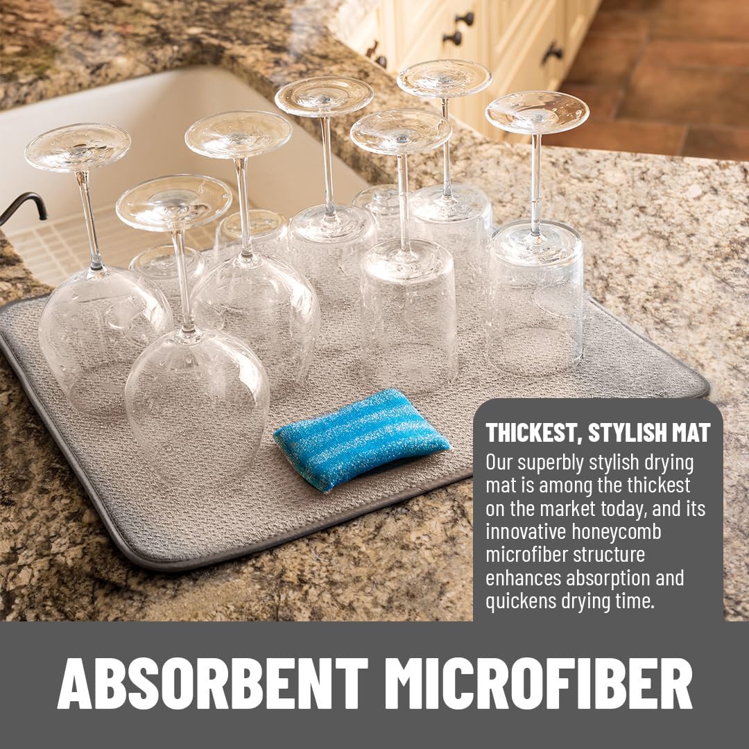 Bellemain XXL Dish Mat Microfiber Dish Drying Mat, Super absorbent (Light Grey, 16" x 18")