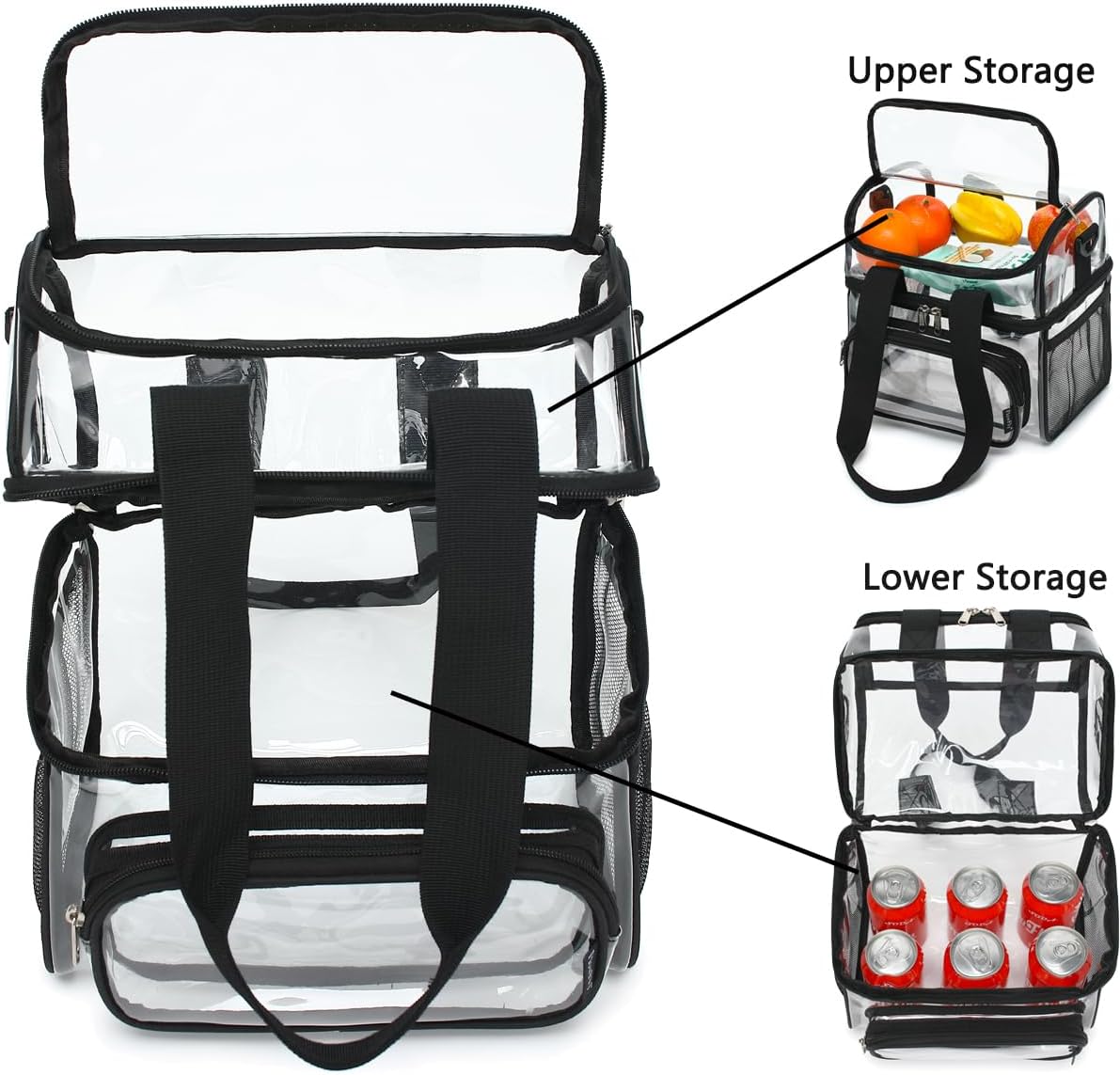 FlowFly Double Layer Cooler Insulated Lunch Bag Adult Lunch Box Large Tote Bag for Men, Women, With Adjustable Strap,Front Pocket and Dual Large Mesh Side Pockets