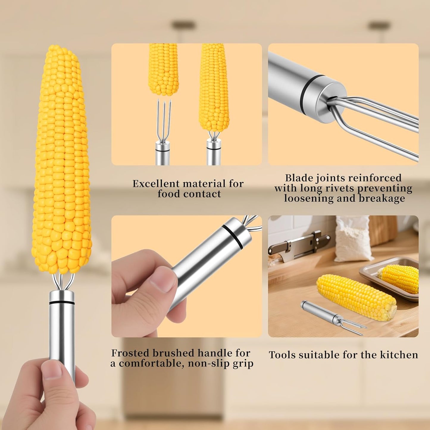 3Pcs Corn Peeler and Stripper Tool - Long Handle Stainless Steel Corn Kernel Remover & Cob Scraper - Efficient Corn Thresher Cutter for Kitchen, Restaurants, Picnics - Safe & Durable