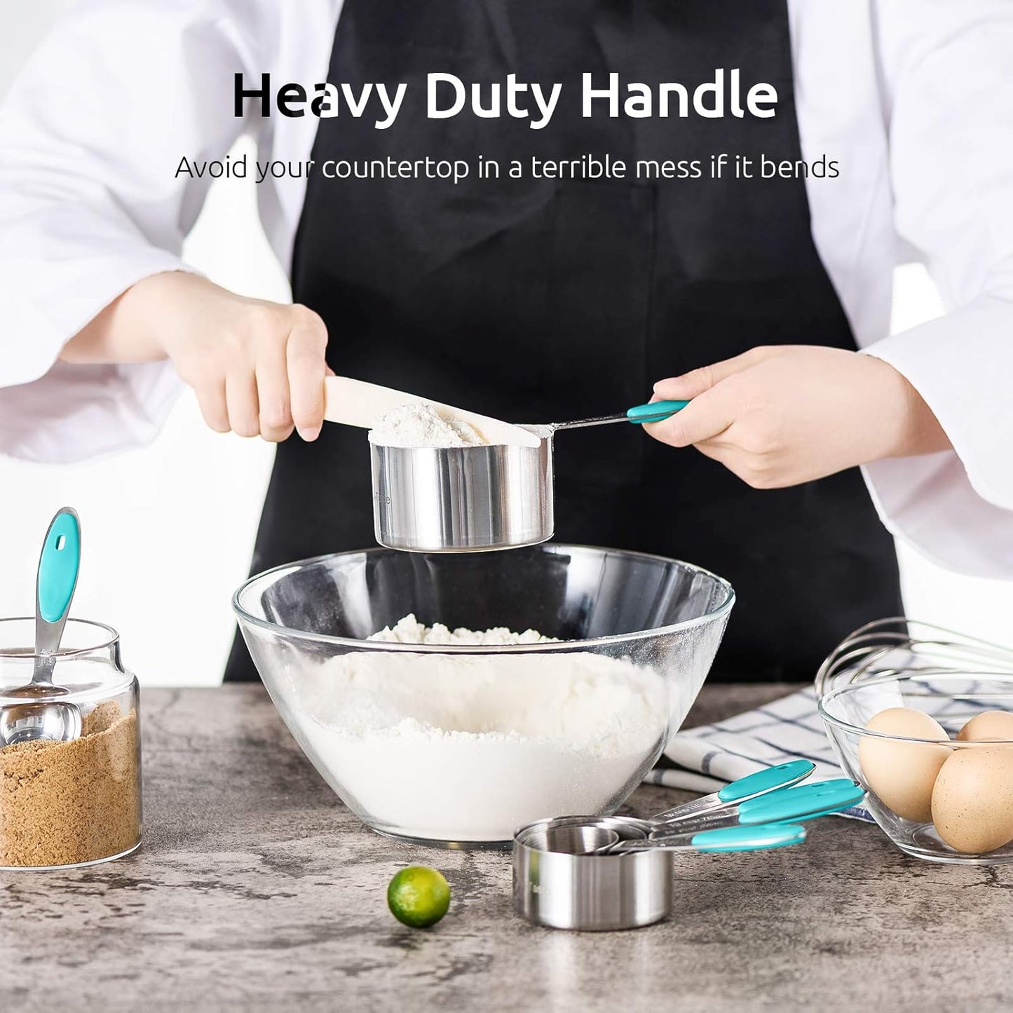 Measuring Cups : U-Taste 18/8 Stainless Steel Measuring Cups and Spoons Set of 10 Piece, Upgraded Thickness Handle (Teal)