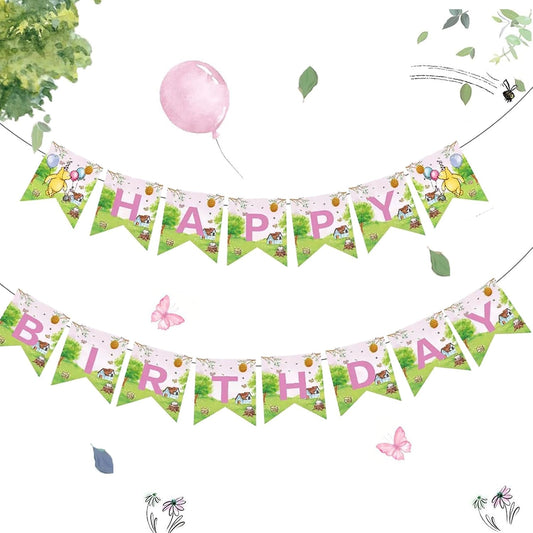 Winnie Birthday Party Banners Classic Pooh Happy Birthday Decoration Banners Signs for Kids Girls 1st Baby Shower Decorations Winnie Birthday Party Supplies