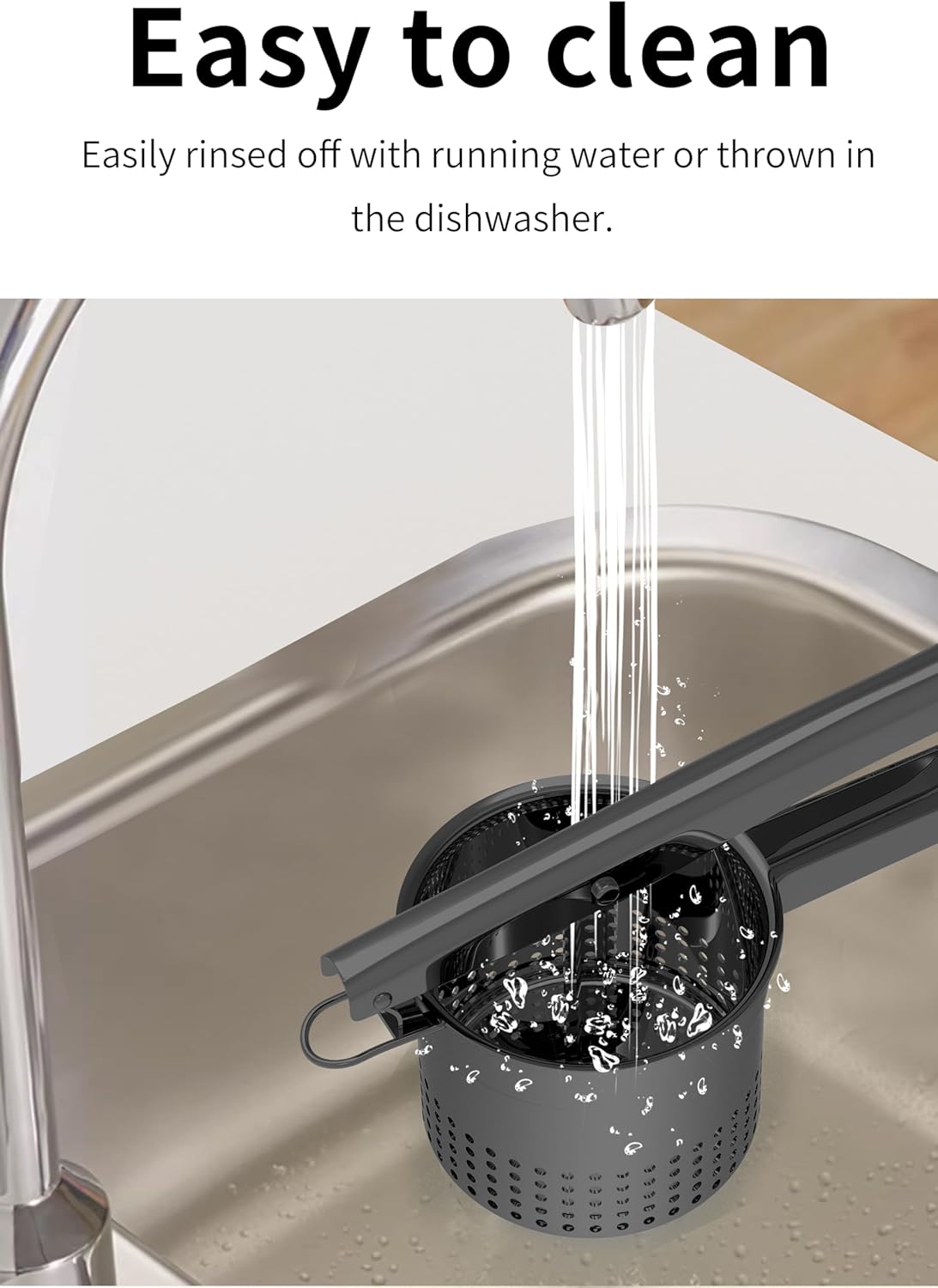 Large 15oz Potato Ricer Masher, Heavy Duty Stainless Steel Potato Masher with Ergonomic Handle, Masher and Ricer Kitchen Tool for Mashed Potatoes, Noodle Maker, Black