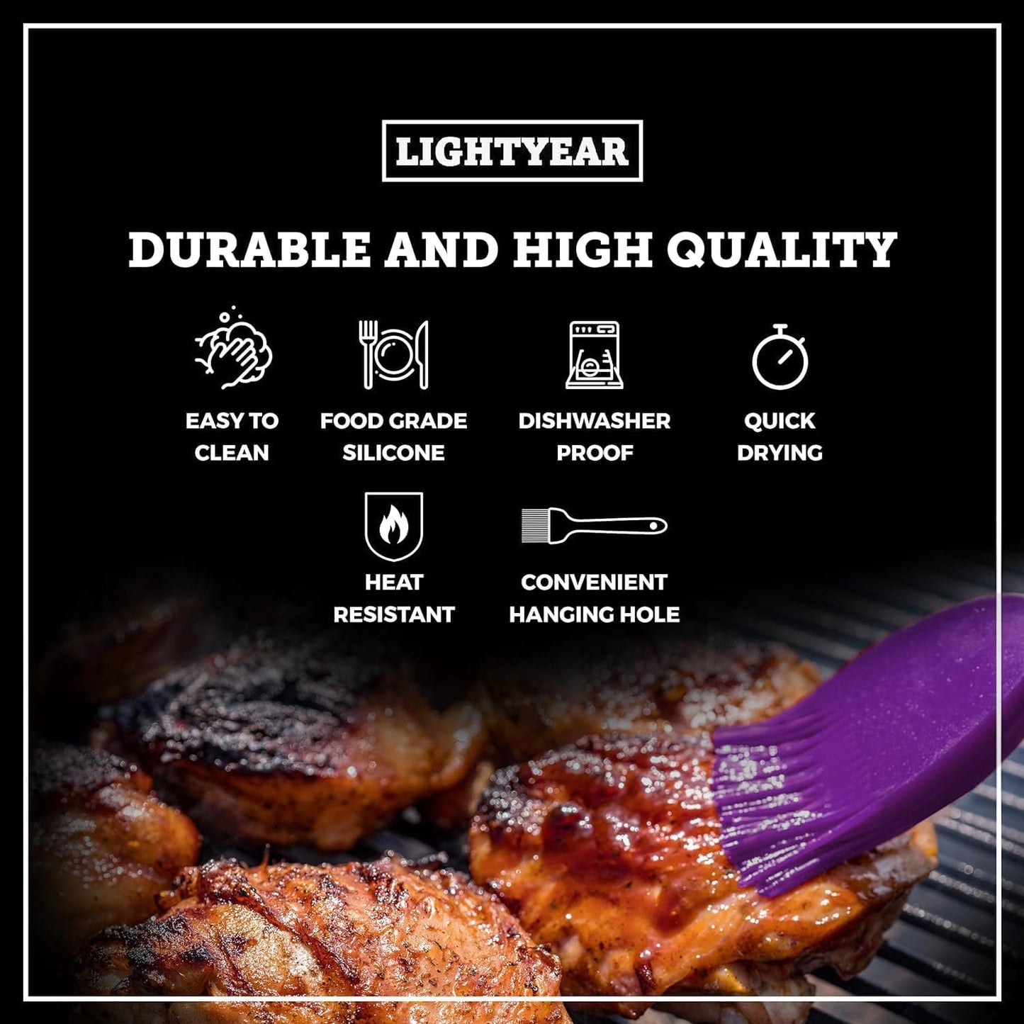 Lightyear Silicone Basting Pastry Brush Set (2 Pcs) ❘ 450°F Heat Resistant Oil Brush for Your Kitchen - Ideal For BBQ’s, Baking & Cooking 100% Food Grade Silicone - BPA Free & Dishwasher Safe (Purple)
