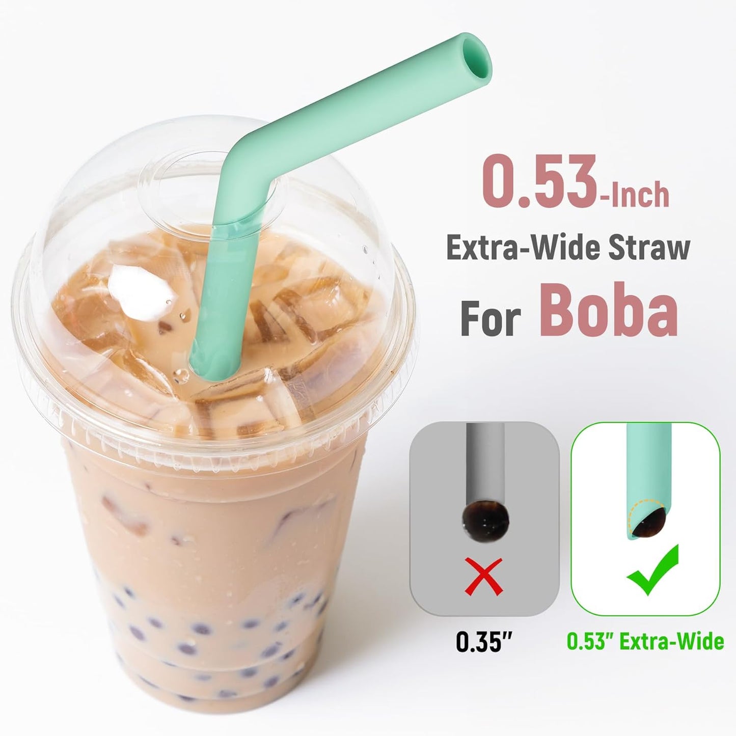 NiHome 6-Pack Extra Wide Reusable Bent Silicone Straws for Boba, Smoothies, Bubble Tea, Bent Straws Eco-Friendly & Colorful for Thick Drinks, Child-Safe, Customizable Length, 2 Brushes Easy Cleaning