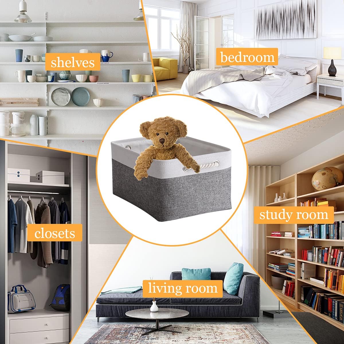 TheWarmHome Storage Basket for Organizing - 15.7x11.8x8.2 inch Large 3 Pack Collapsible Storage Bins for Shelves, Fabric Storage Cubes for Gift Closet Linen Organization (White & Grey)