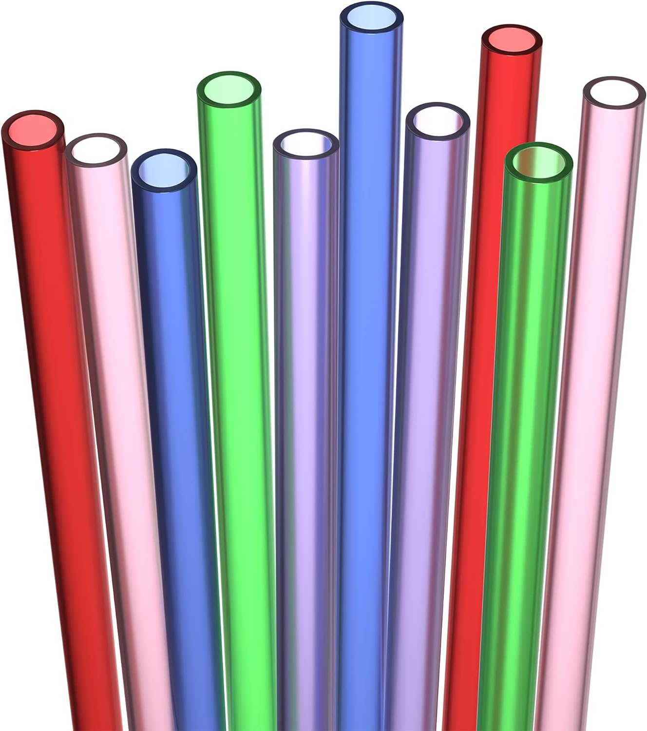 20 Long Reusable Hard Plastic Drinking Straws, Medium Width + Sturdy Cleaning Brush - for Tumblers, Mason Jars, Smoothies and Milkshakes - Dishwasher Safe BPA Free