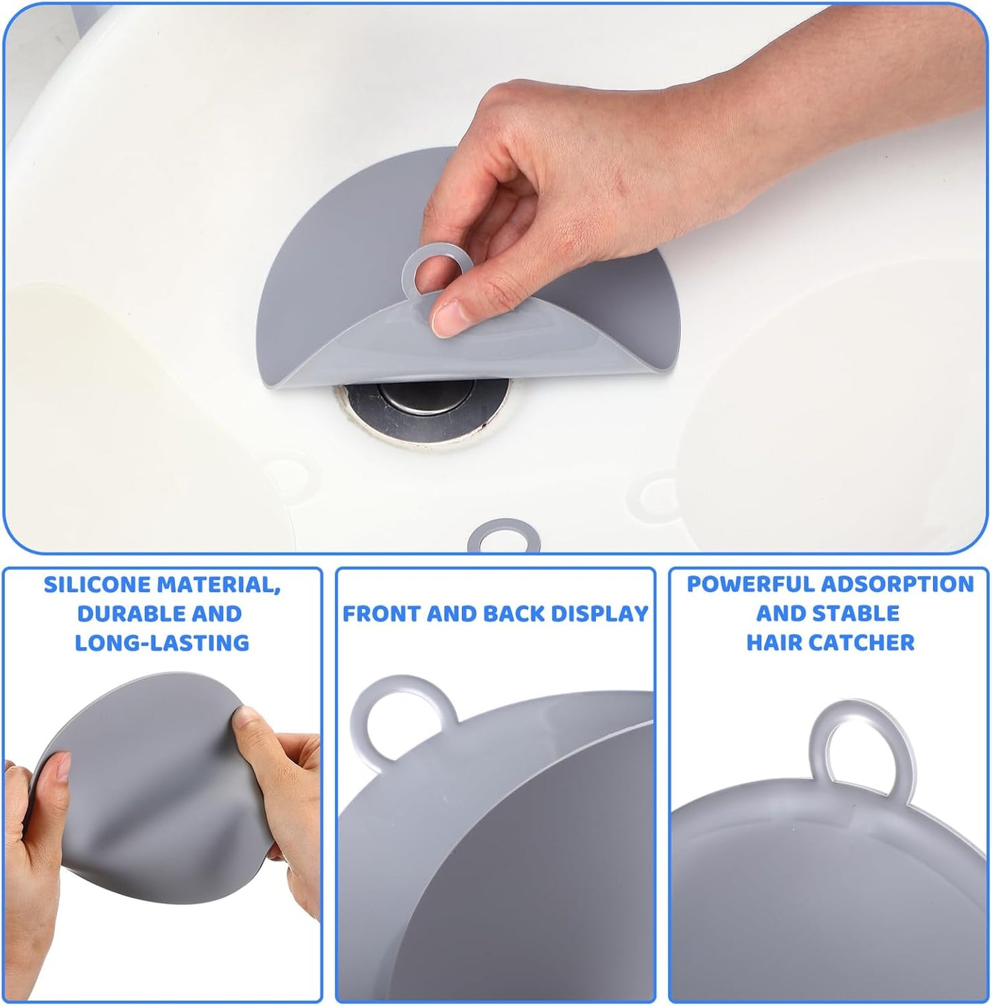 Yinkin 6 Pcs Drain Covers to Keep Bugs Out Silicone Shower Floor Tub Stoppers Bathtub Drain Stoppers Sewer Anti-Odor Mats Deodorizing Plugs for Bathroom(6 x 6 Inch,Round,Grey and White)