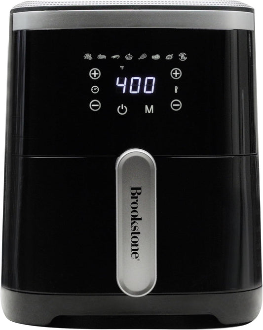 Brookstone Air Fryer – 4.5 Qt, 1300W Large Capacity Fryer with LED Display, 8 Presets, Adjustable Temp, Oil-Free Kitchen Appliance for Baking, Roasting, Frying, Healthy Crispy Meals, Black