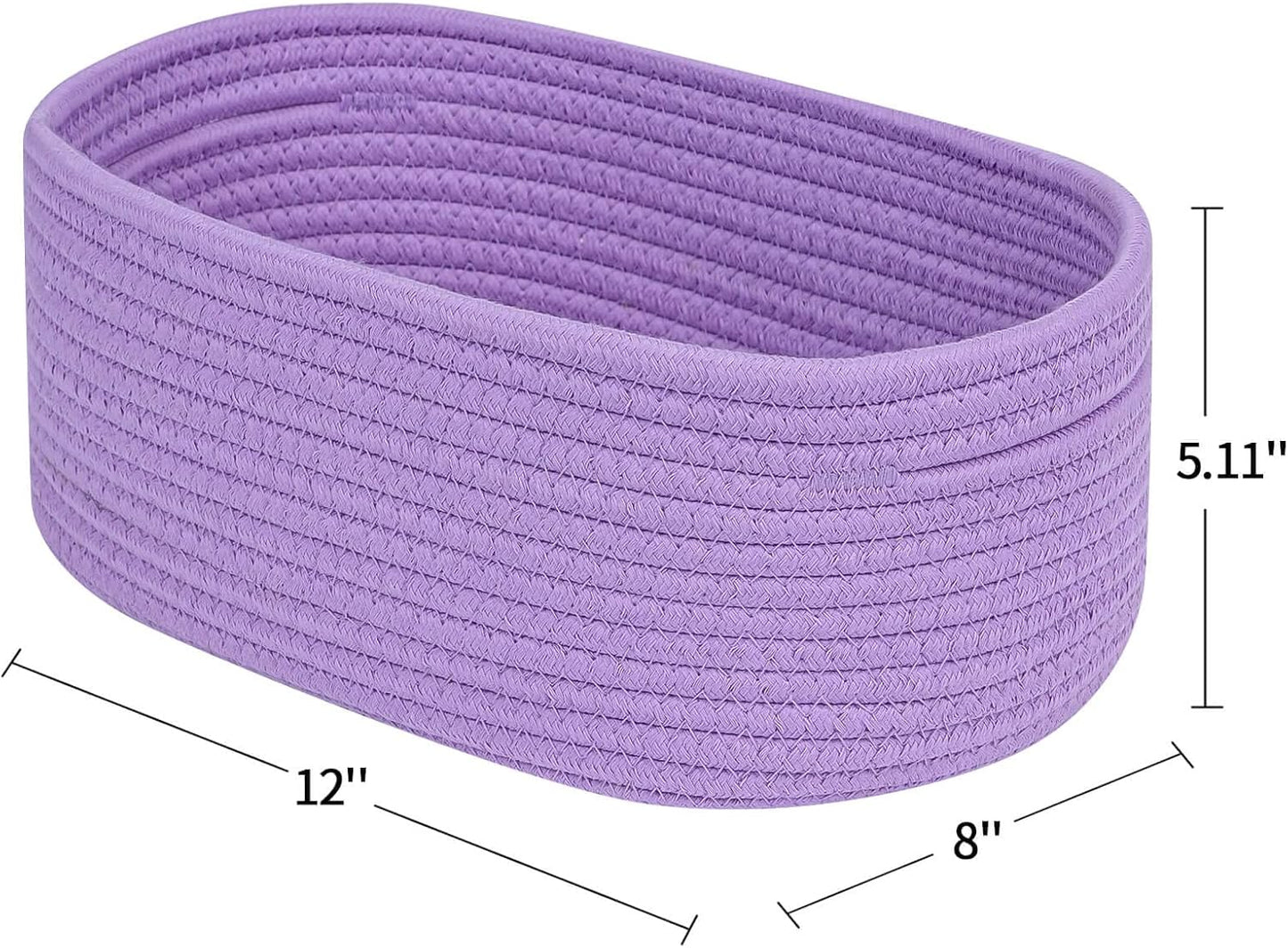 CubesLand Sturdy Woven Rope Storage Baskets, Purple, 2 Packs, 12" x 8" x 5.11"