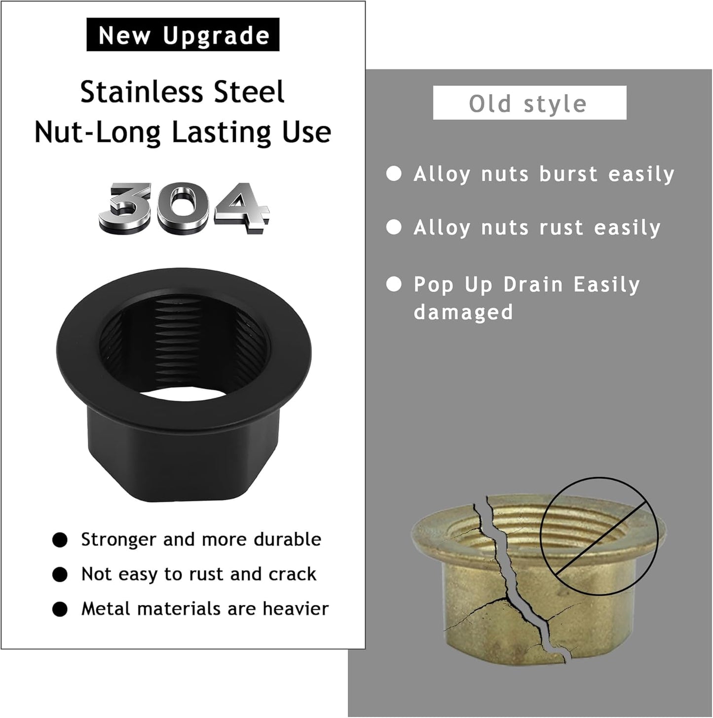 Bathroom Sink Drain,4 Pack Drain Stopper with Overflow,Pop Up Drain Assembly with Detachable Strainer Basket,Built-in Anti-Clogging, Stainless Steel Nut Mattle Black