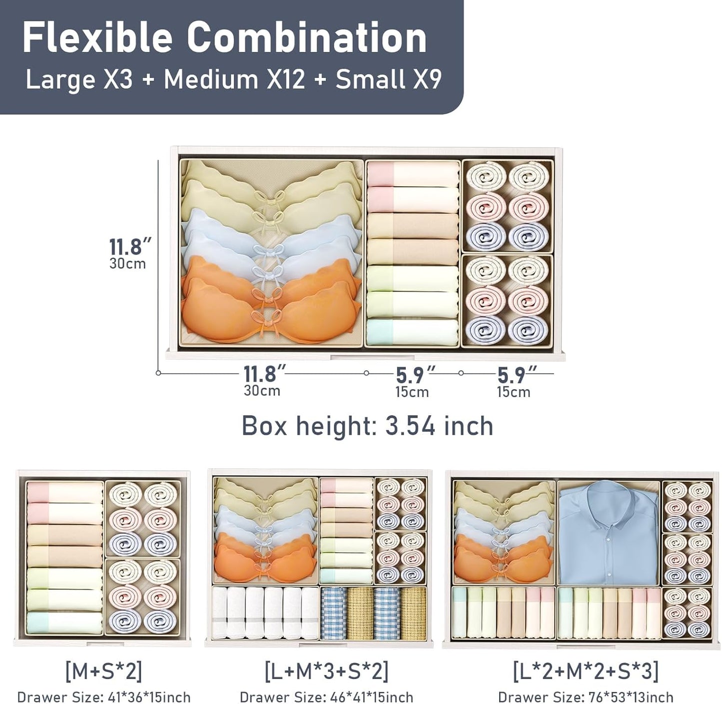 DIMJ Drawer Organizer Clothes, 8 Pack Dresser Organizer, Foldable Closet Organizers and Storage, Fabric Dresser Bins, Drawer Dividers for Nursery, Baby Clothes, Underwears, Sock (Beige)