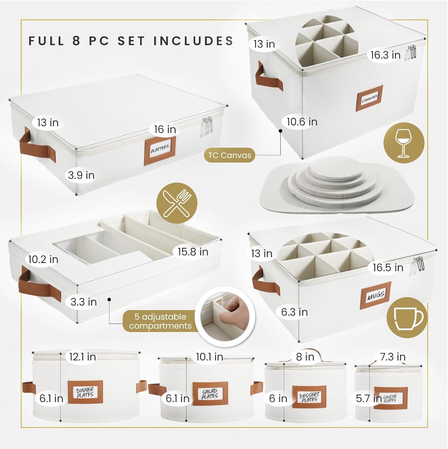 HOMELUX THEORY Wine Glass Storage Box with Dividers, Ivory Hard Shell China Storage Containers, Kitchen Storage Bins With Lids, Heavy Duty Moving Box for Packing Glasses, Stemware & Glassware