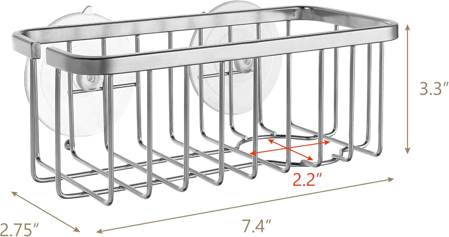 SunnyPoint NeverRust Deluxe Kitchen & Bathroom Sink Sponge Holder Organizer with Adhesive Mount - Additional Suction Cup Included – Sponge & Brush NOT Included – 7.4 x 3.3 x 2.75 Inch