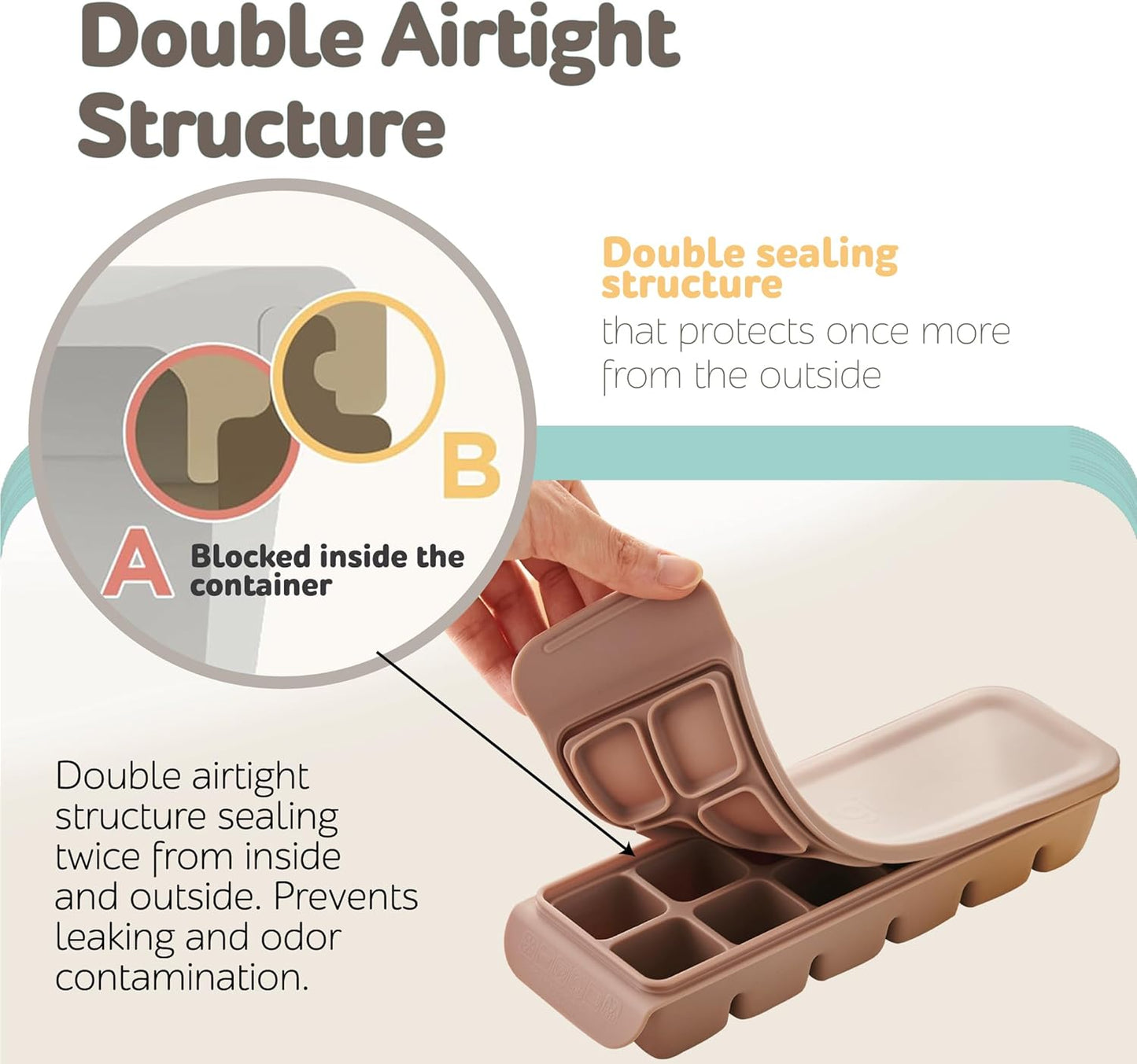 Silicone Freezer Trays with Lid,2ea 0.7oz 12 Cube-Leak Proof Silicone Freezer molds for Homemade Baby Food Breastmilk, Purees, Vegetables, Fruit, Baby Food Jars Ice Tray with Lid BPA Free Brown