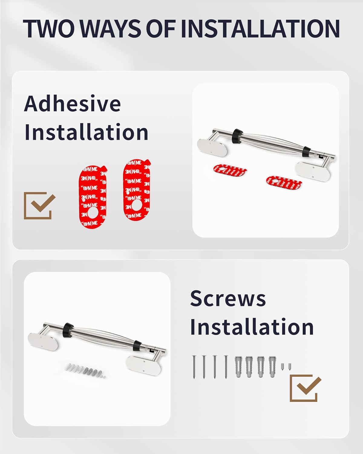 Paper Towel Holder Under Cabinet, Self Adhesive or Wall Mount for Kitchen Bathroom, Stainless Steel Paper Towel Holders with Damping Effect, Single Hand Operable (Silver)