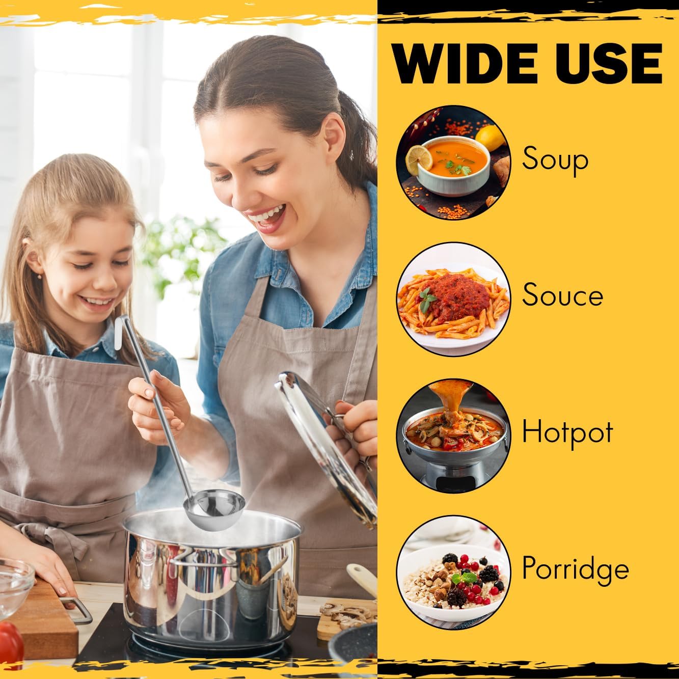 Ladle - Durable Stainless Steel Ladle Serving Measuring Soup Dressing Sauce Gravy Sturdy Dependable Long Handle for Kitchen (1, 2 Oz.)