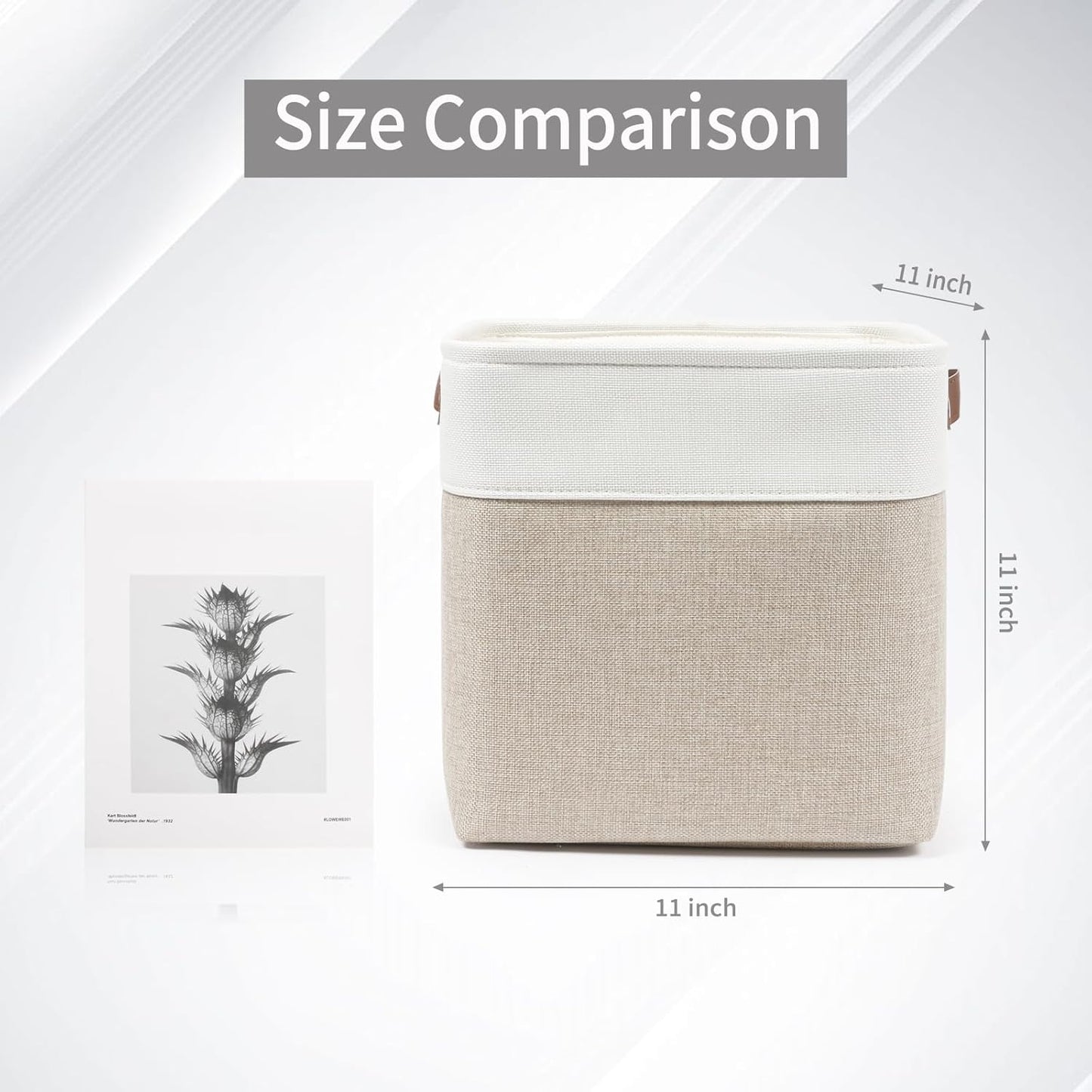 Collapsible Fabric Storage Cubes 11x11 Cube Storage Bins, 4 Pack Closet Baskets Box with Handles for Organizing, Shelf, Toys, Clothes, Home, Office, Nursery (Beige&White)