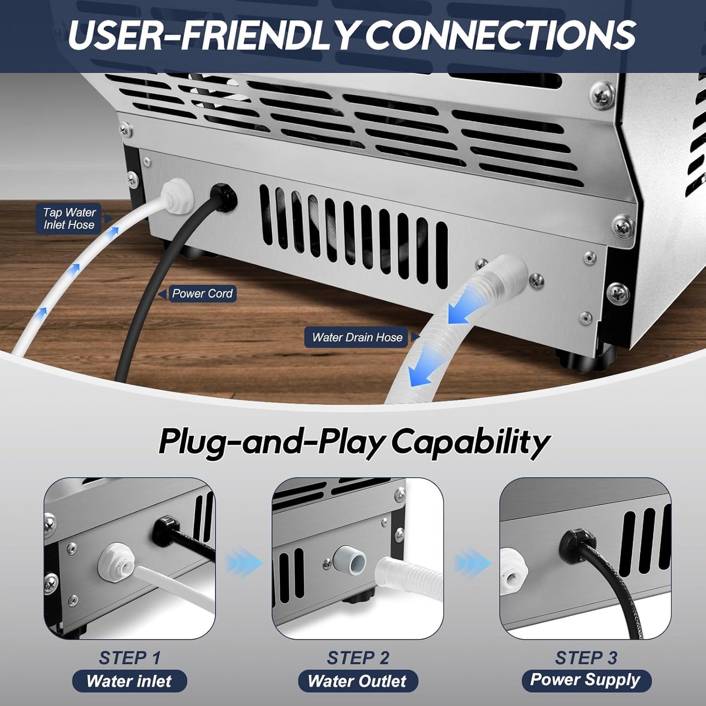 Ice Maker Machine Commercial, 110LBS/24H with 35LBS Storage Bin, 15" Wide Built-in Undercounter/Freestanding Ice Maker Machine for Home Bar Outdoor, 40PCS Ice Cubes Ice Machine, Self Cleaning
