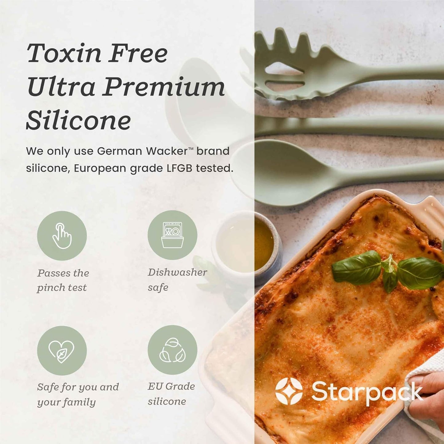 Starpack 'Forking Good' XL Premium Silicone Pasta Fork (13.5") - Spaghetti Spoon High Heat Resistant to 600°F - Silicone Pasta Spoon Strainer - Pasta Server Spoon with Teeth - Pasta Server Utensil